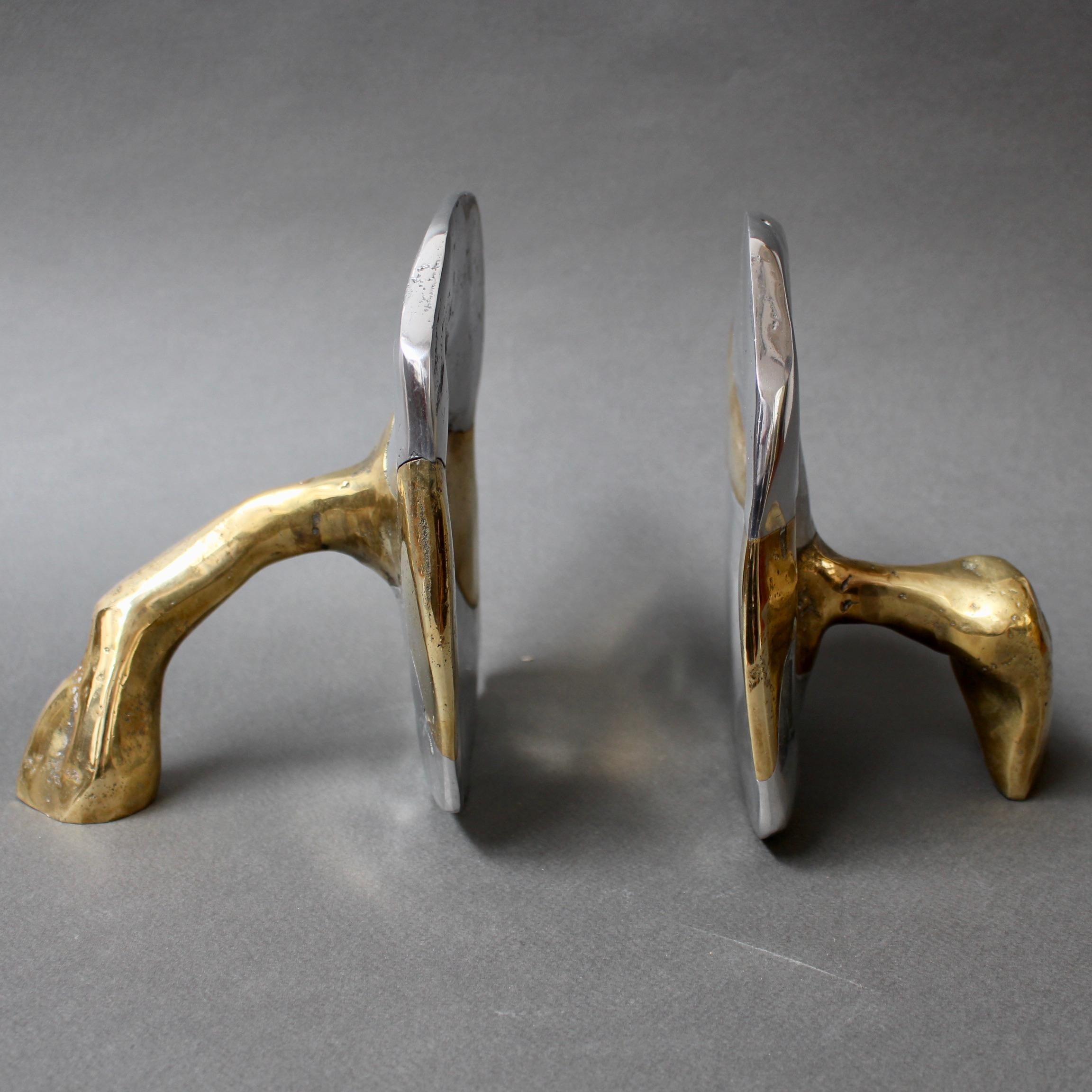 Spanish Pair of Brass and Aluminium Brutalist Style Bookends by David Marshall, c. 1980s