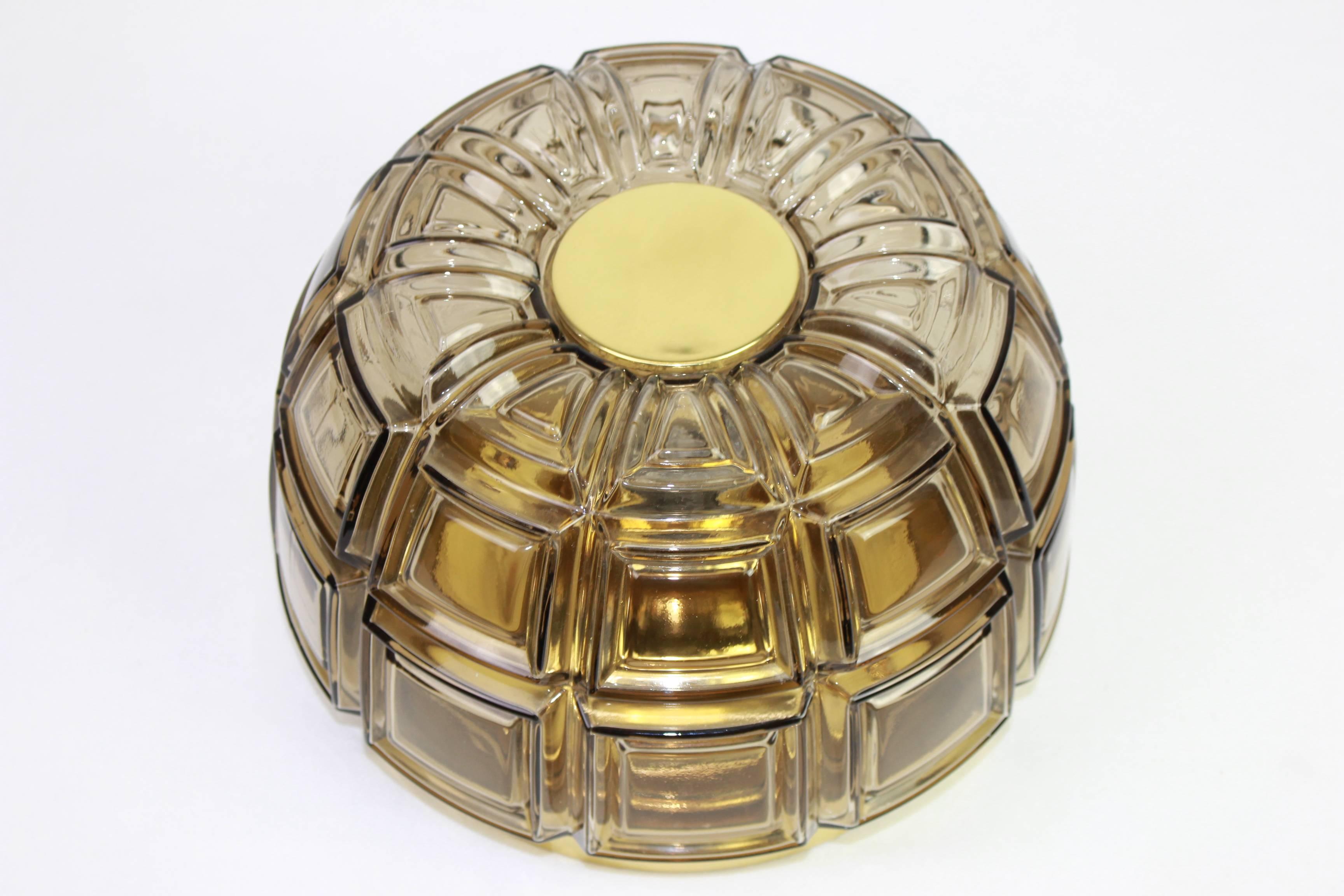 Pair of Brass and Amber Glass Sconces or Flushmount by Limburg, Germany, 1960s In Good Condition For Sale In Aachen, NRW