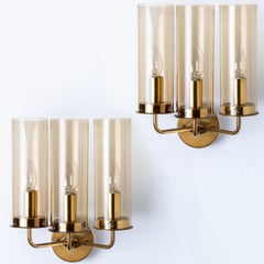 Pair of Brass and Amber Glass Wall Lights by Jakobsson, 1960