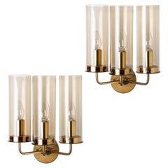 Pair of Brass and Amber Glass Wall Lights by Jakobsson, 1960