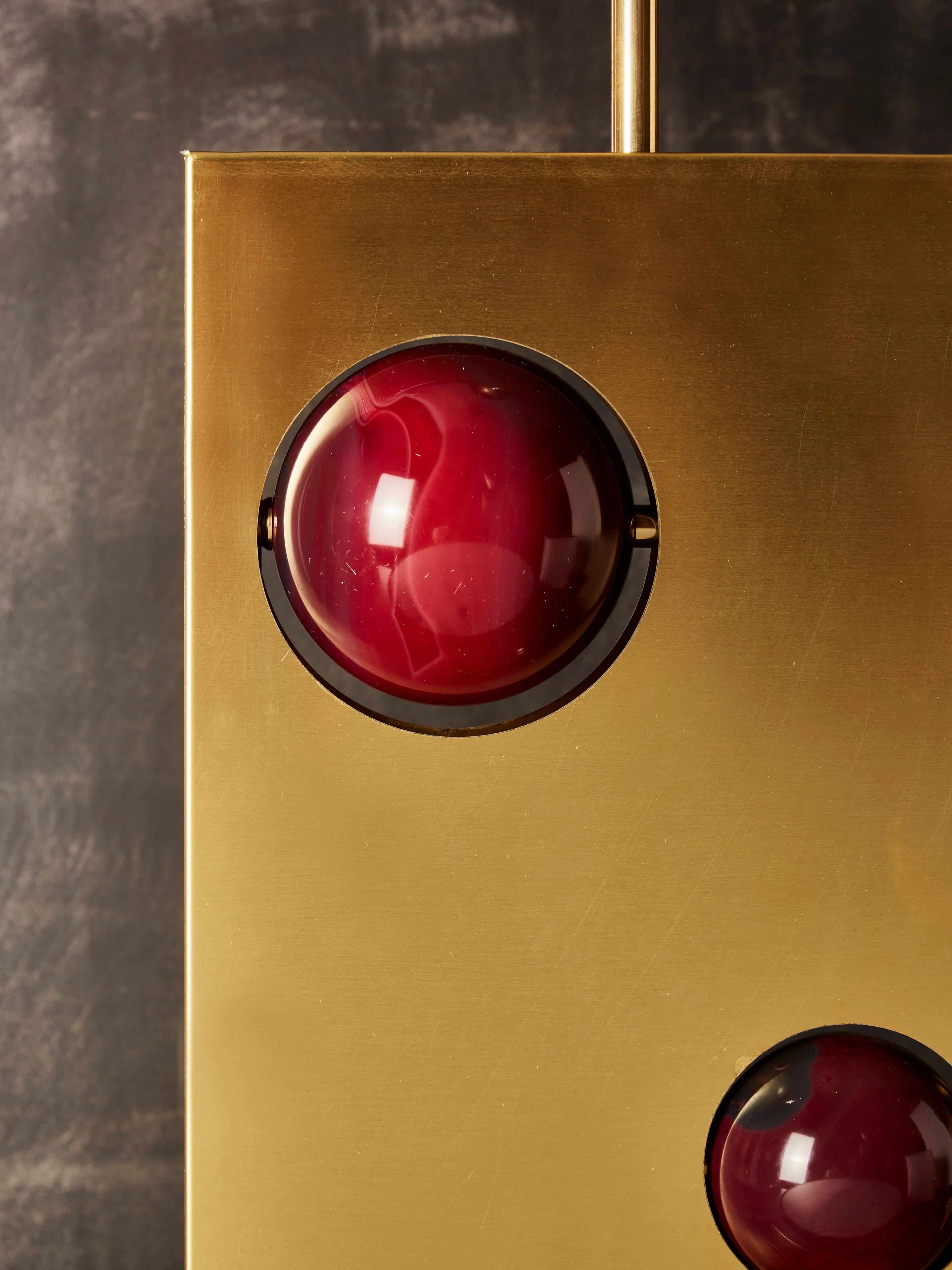 Modern Pair of Brass and and Pink Agates Rectangular Lamps