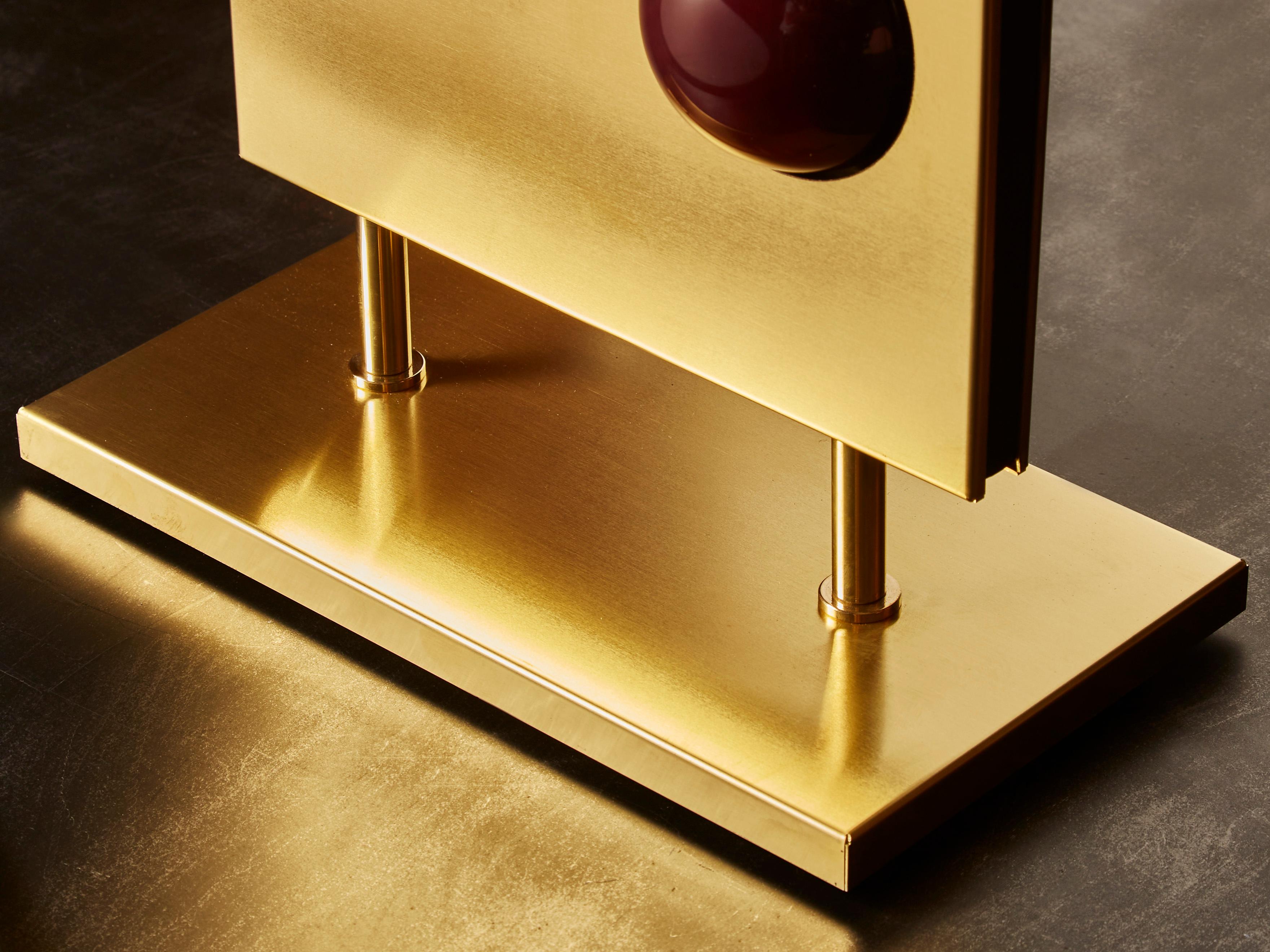 Italian Pair of Brass and and Pink Agates Rectangular Lamps