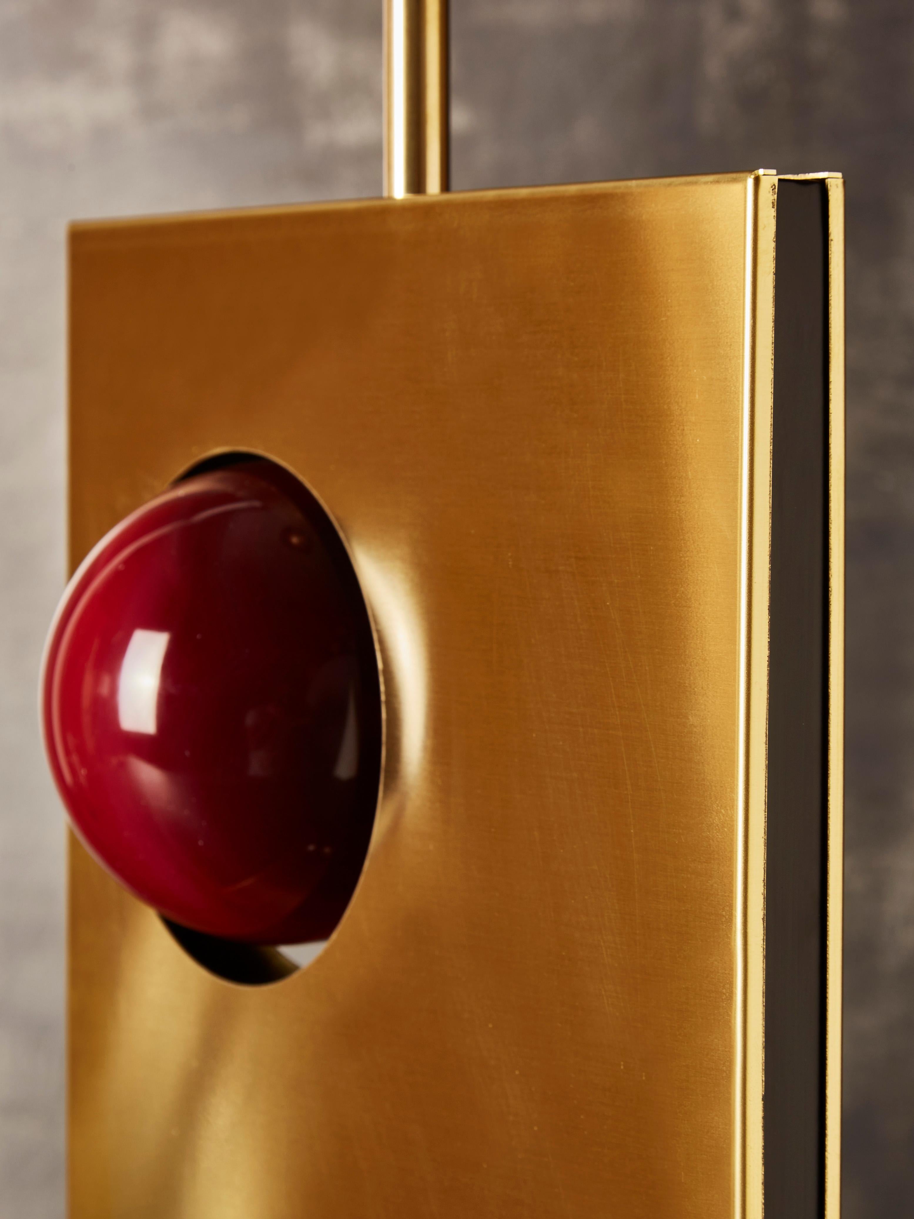 Pair of Brass and and Pink Agates Rectangular Lamps In Good Condition In Saint-Ouen, IDF