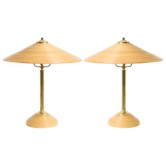 Pair of Brass and Bamboo Table Lamps
