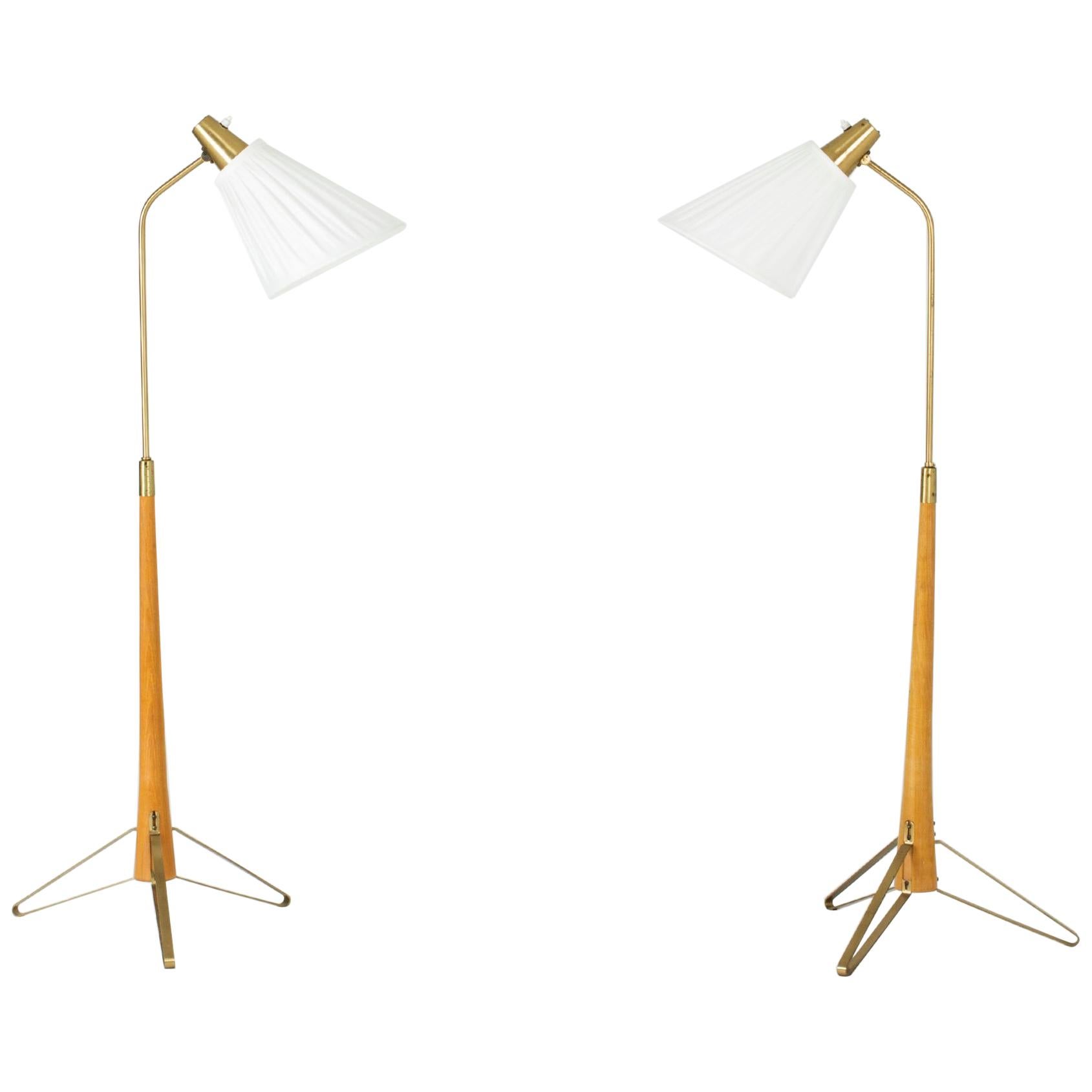 Pair of Brass and Beech Floor Lamps by Hans Bergström For Sale at 1stDibs
