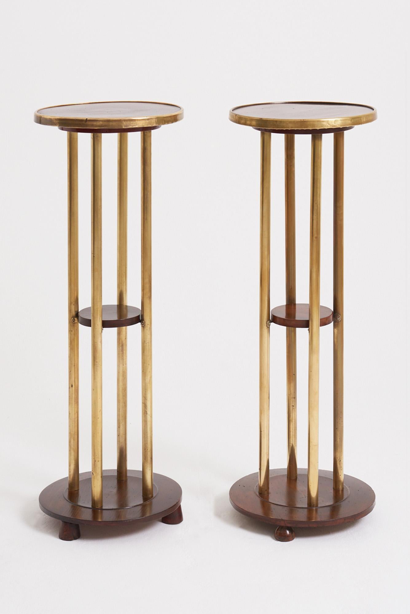 A pair of brass mounted beech pedestals
Northern Europe, possibly Austria, Circa 1910
102 cm high by 40 cm diameter