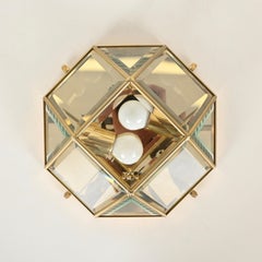 Pair of Brass and Beveled Glass Flush Mount Lamps, Fontana Arte, Italy, 1970s