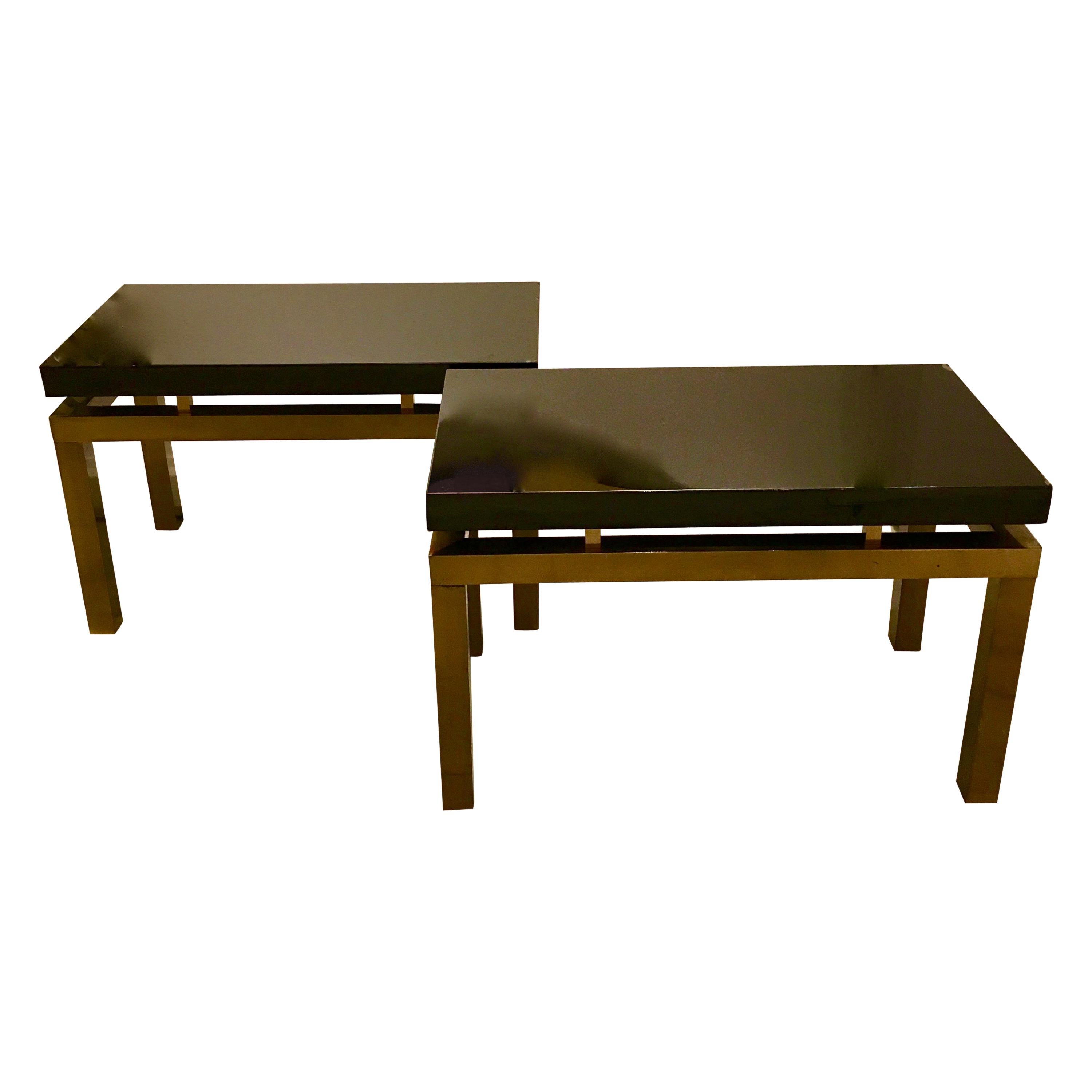 Pair of Brass and Black Lacquer Side Tables by Guy Lefevre for Maison Jansen