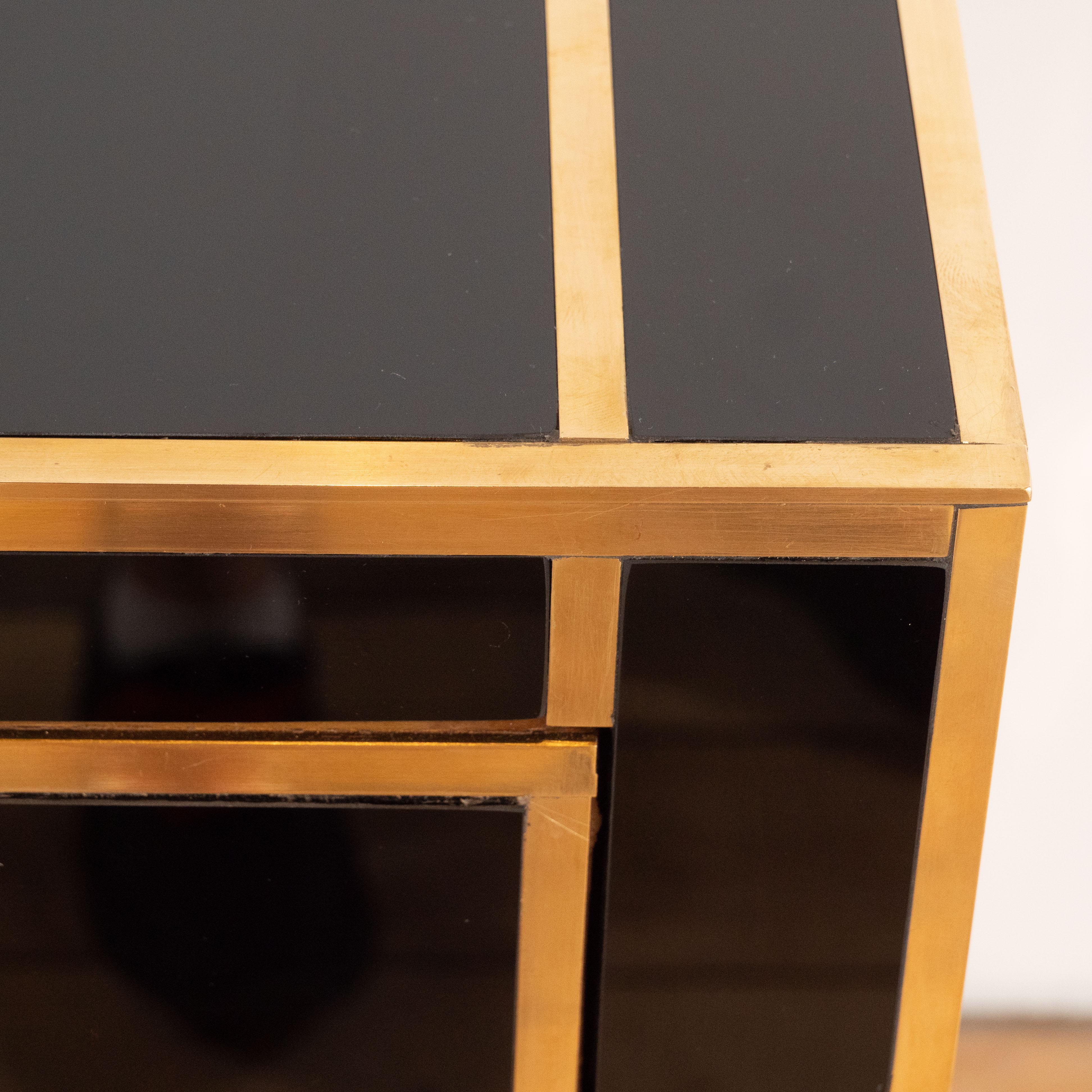 Pair of Brass and Black Tinted Glass Commodes or Chest of Drawers, Italy, 2019 2