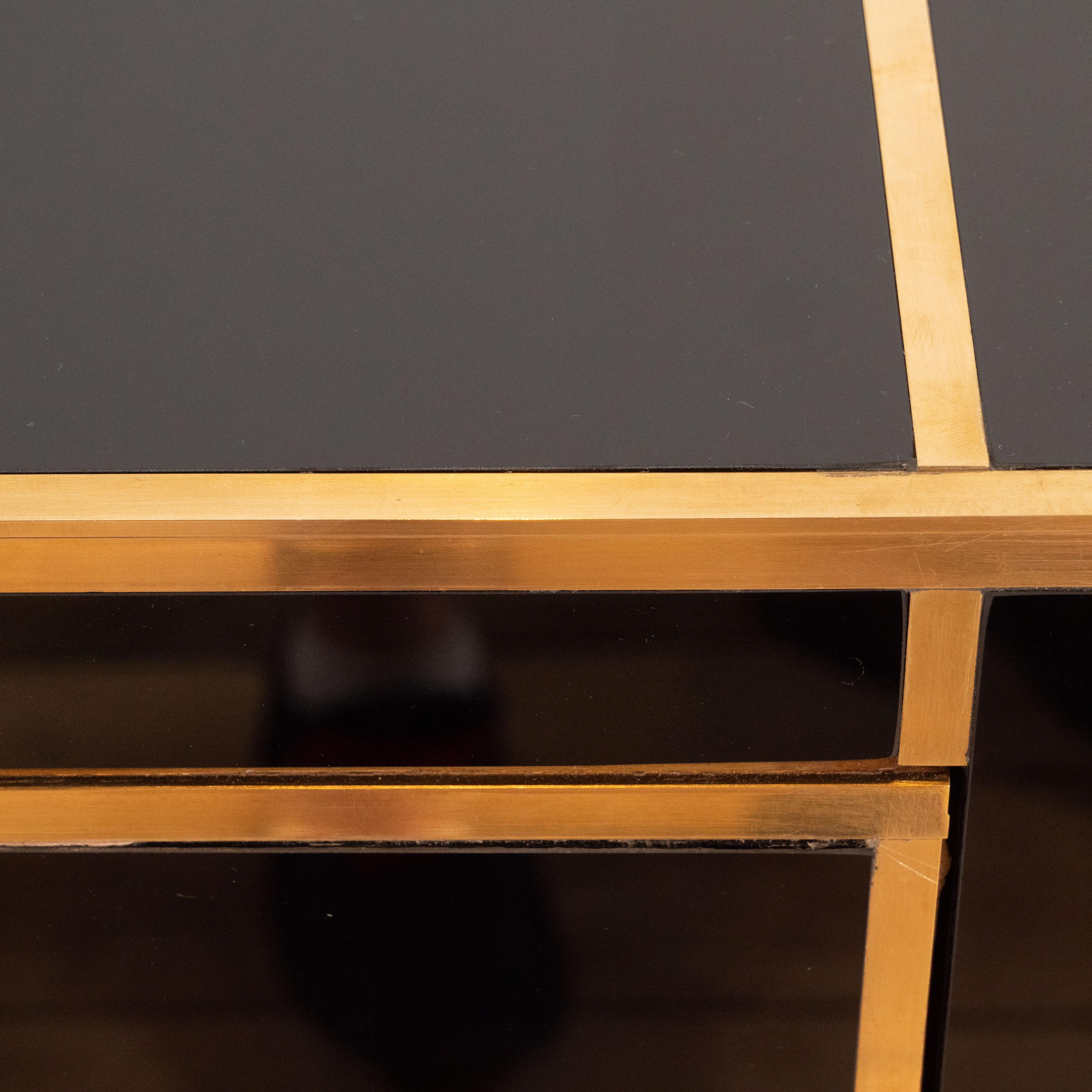 Pair of Brass and Black Tinted Glass Commodes or Chest of Drawers, Italy, 2019 3