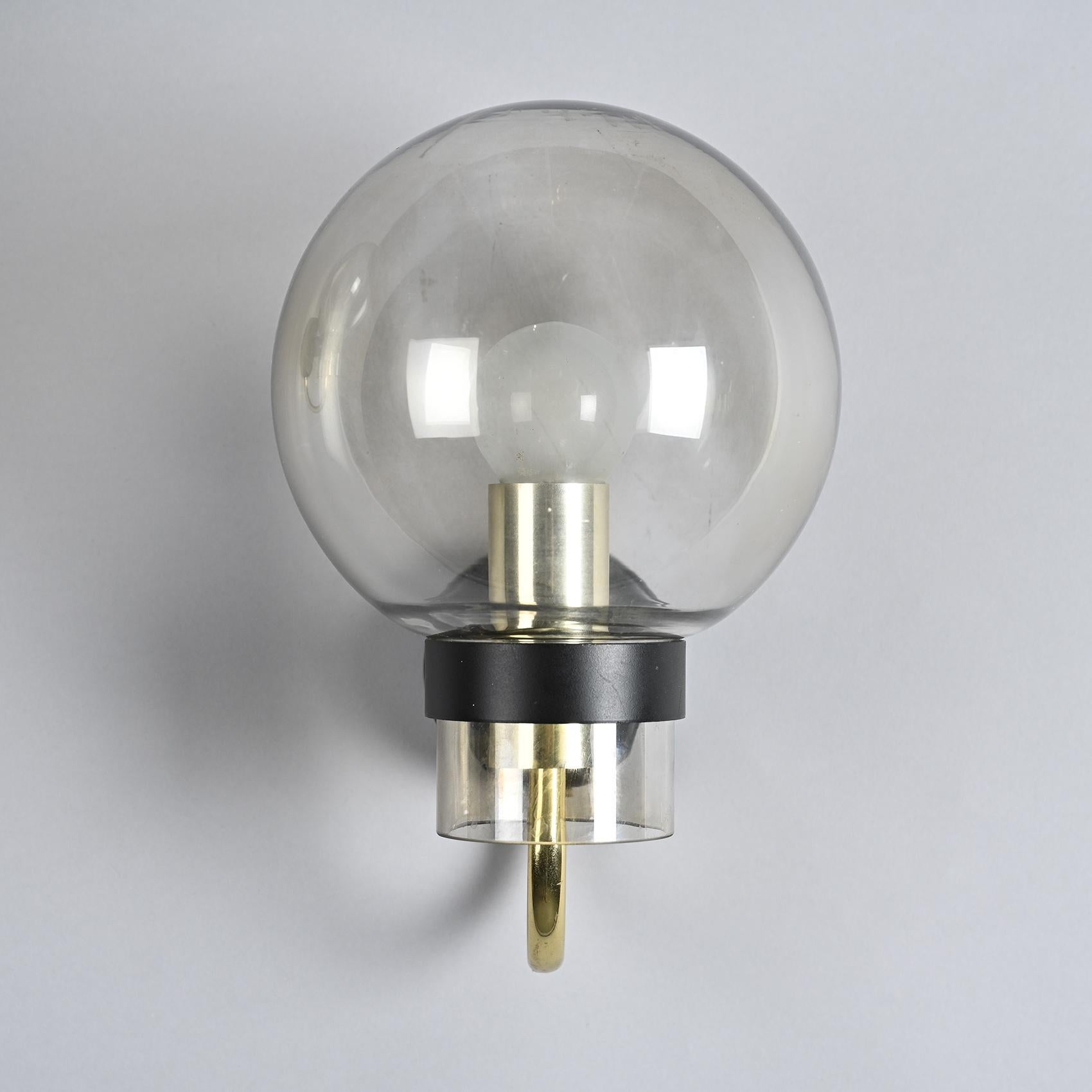 Pair of Brass and Blown Glass Wall Sconces by Glashütte Limburg In Fair Condition For Sale In VILLEURBANNE, FR