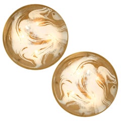 Pair of Brass and Blown Murano Glass Wall Lights/Flushmounts, 1960s