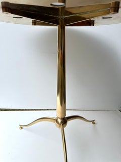 Pair of Brass and Blue Mirror Side Tables by Osvaldo Borsani. Italy, 1940s