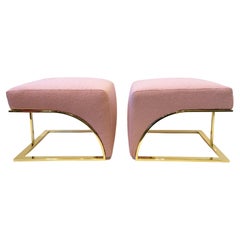 Pair of Brass and Blush Boucle Ottomans by Design Institute of America