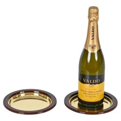 Pair of Brass and Brown Enamel Bottle Coasters or Vide-Poche, Barbi, Italy 1970s