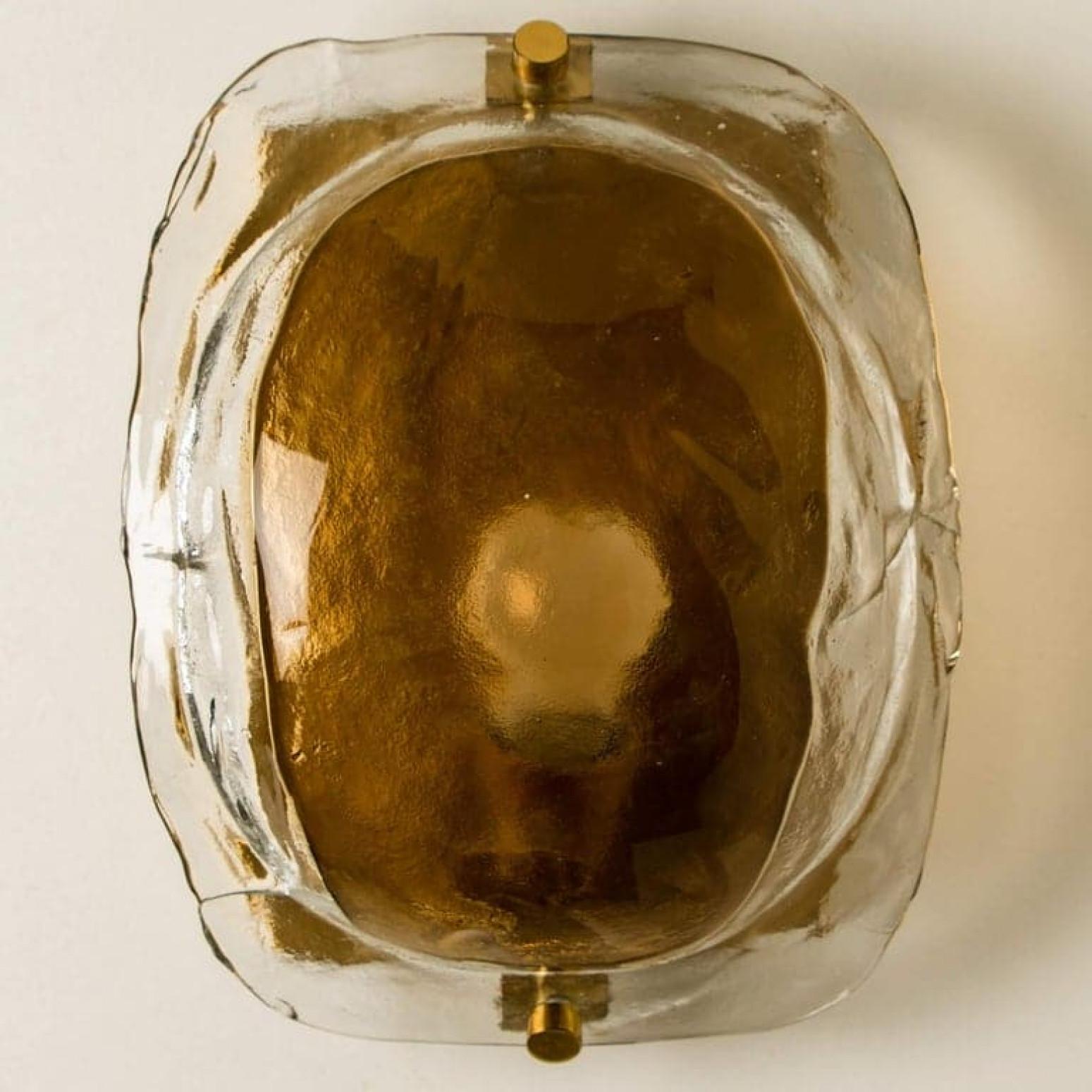 Pair of Brass and Brown Glass Hand Blown Murano Glass Wall Lights by J. Kalmar For Sale 5