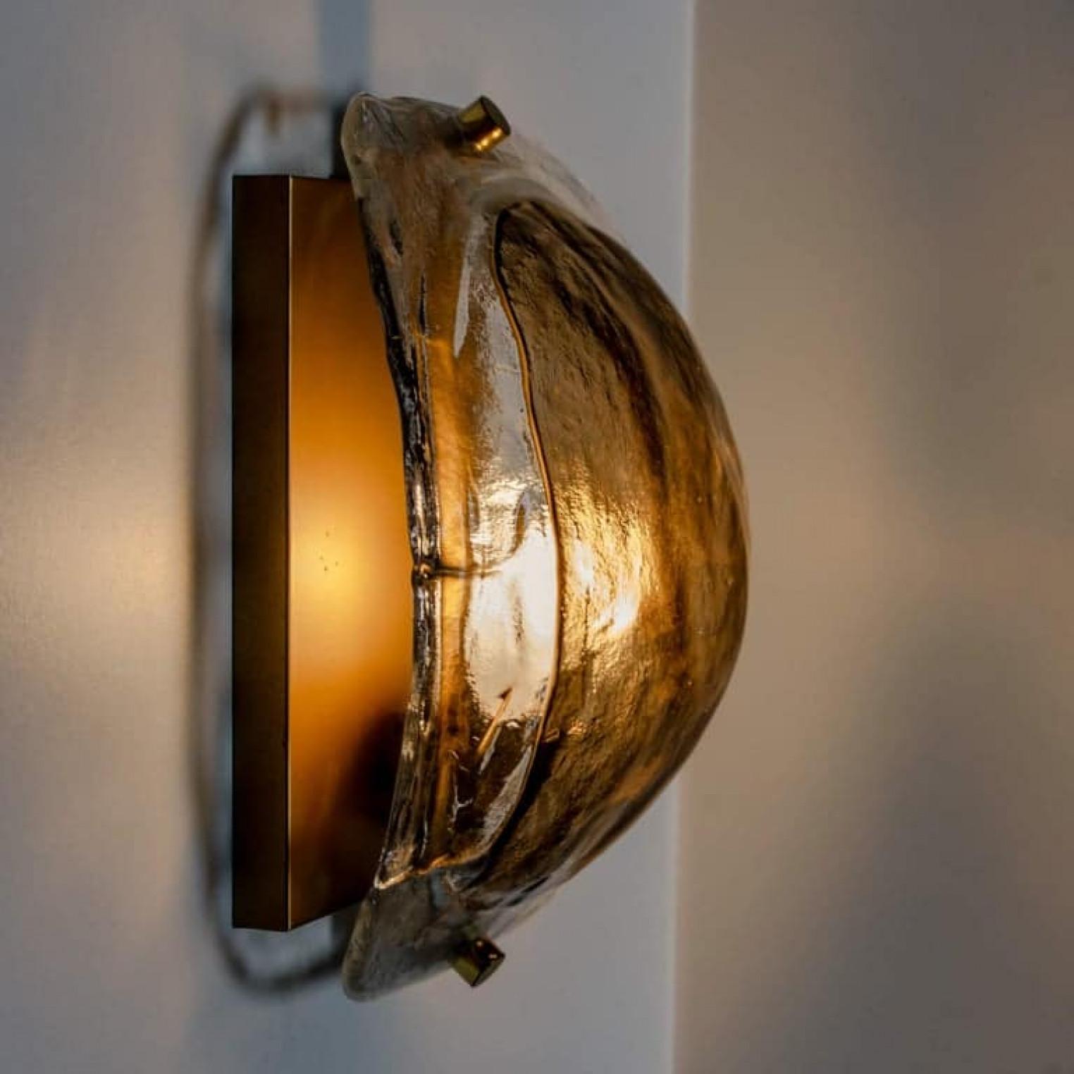 Other Pair of Brass and Brown Glass Hand Blown Murano Glass Wall Lights by J. Kalmar For Sale