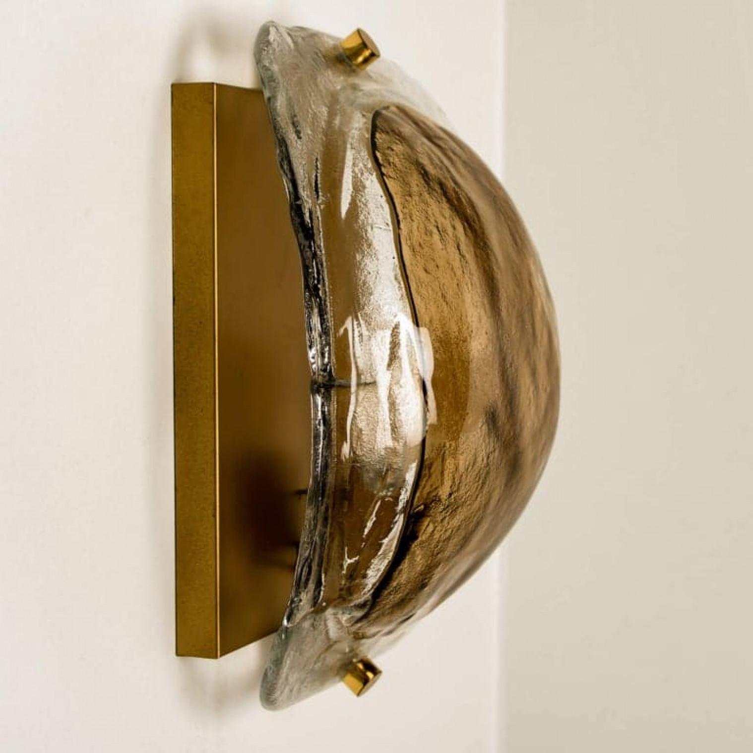 Pair of Brass and Brown Glass Hand Blown Murano Glass Wall Lights by J. Kalmar For Sale 2