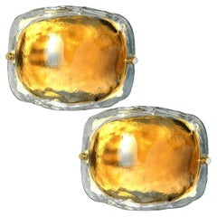 Pair of Brass and Brown Glass Hand Blown Murano Glass Wall Lights by J. Kalmar