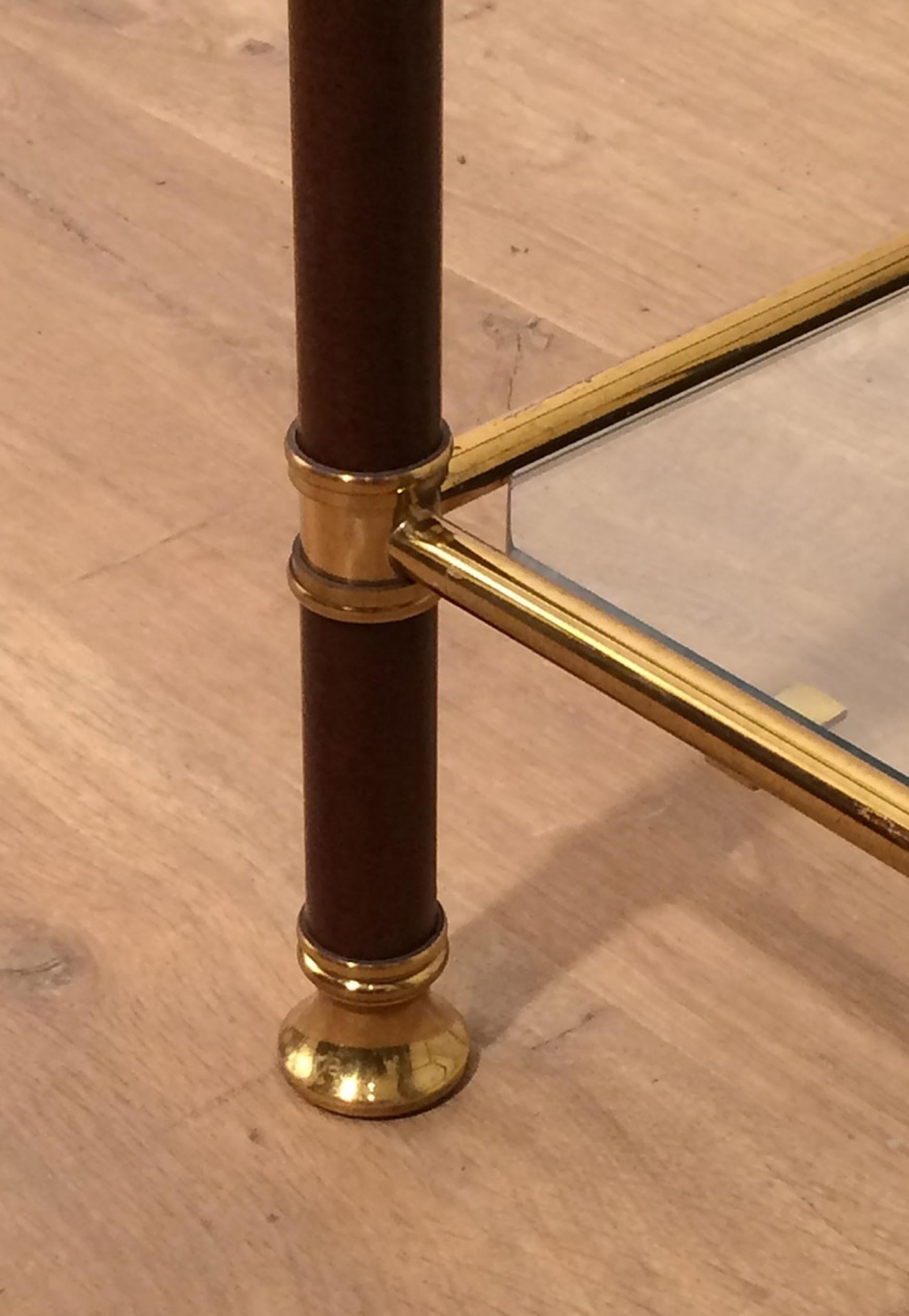 Pair of Brass and Burgundy Lacquered Side Tables, circa 1970 3