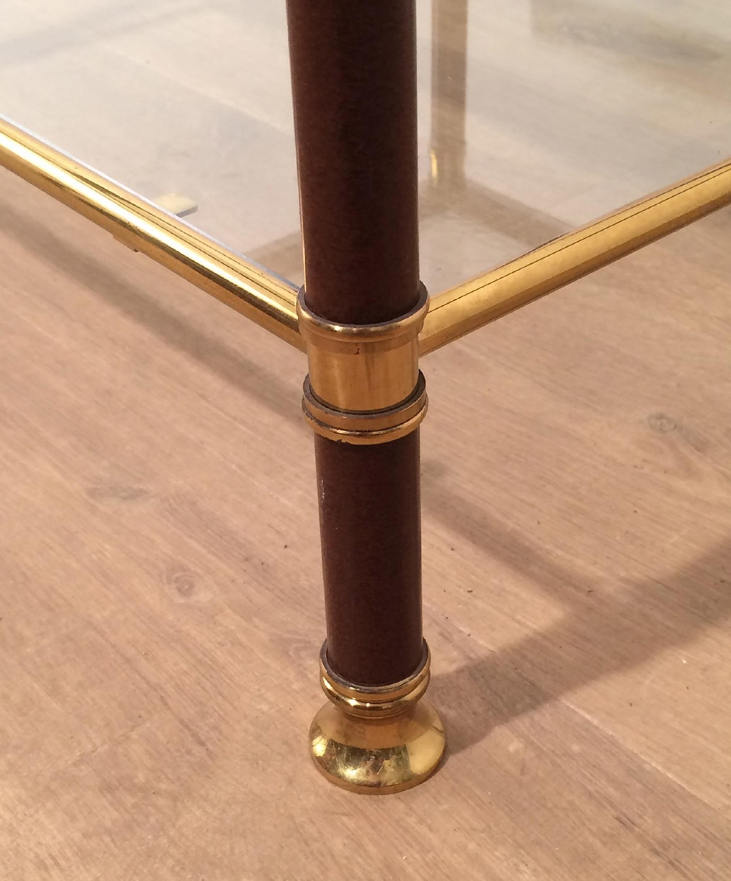 Pair of Brass and Burgundy Lacquered Side Tables, circa 1970 4