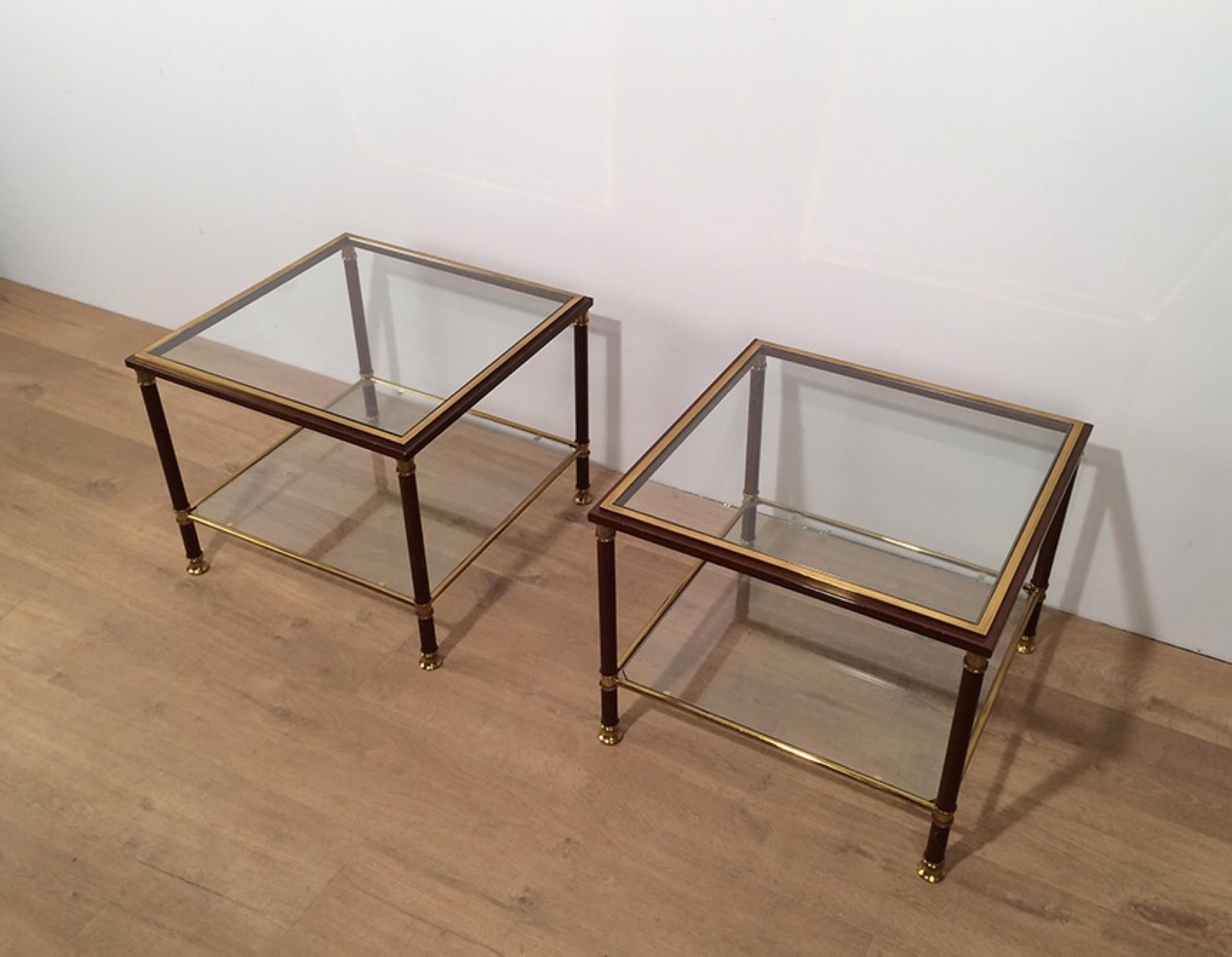 Pair of Brass and Burgundy Lacquered Side Tables, circa 1970 7