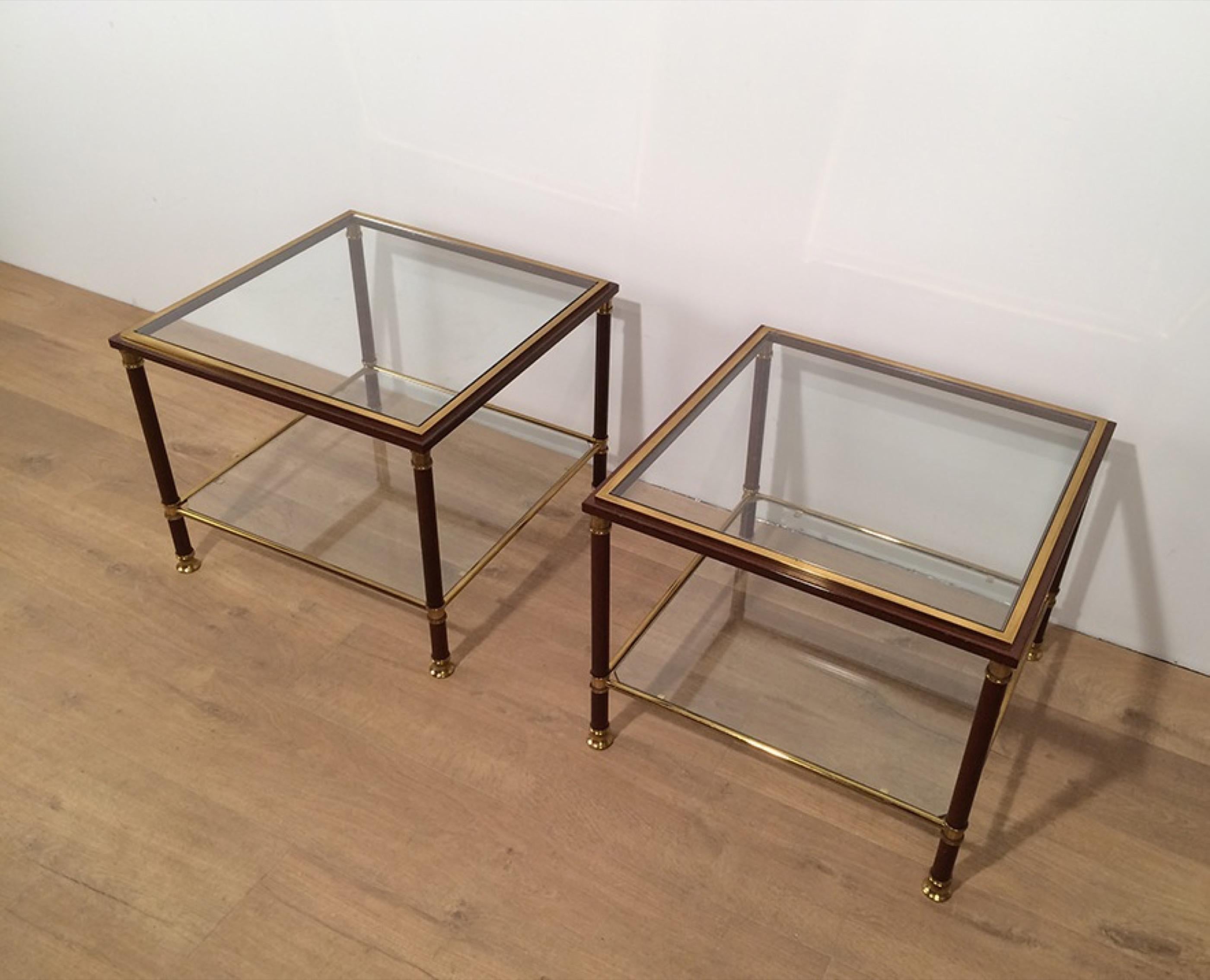 Pair of Brass and Burgundy Lacquered Side Tables, circa 1970 8