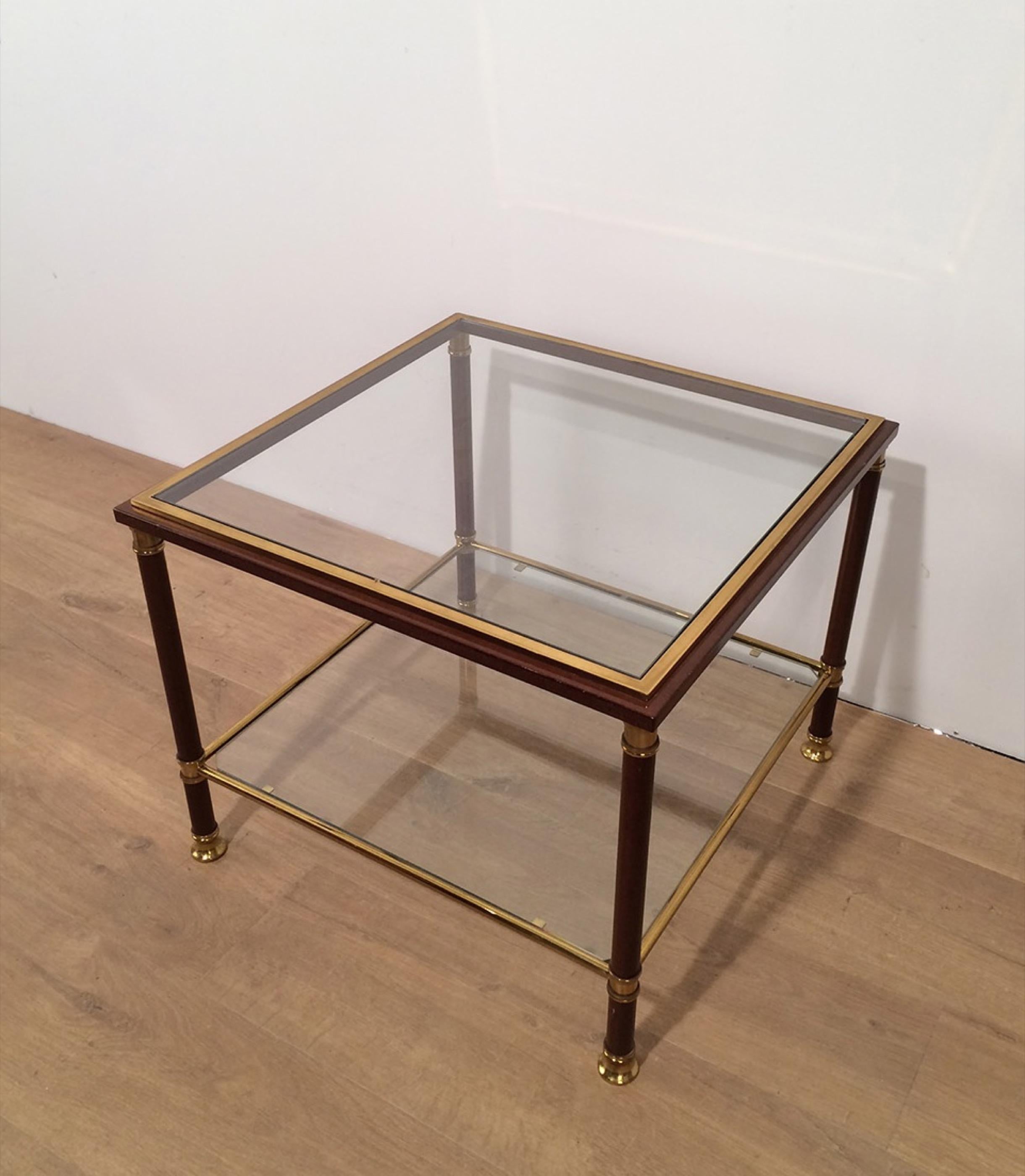 Pair of Brass and Burgundy Lacquered Side Tables, circa 1970 In Good Condition In Marcq-en-Barœul, Hauts-de-France