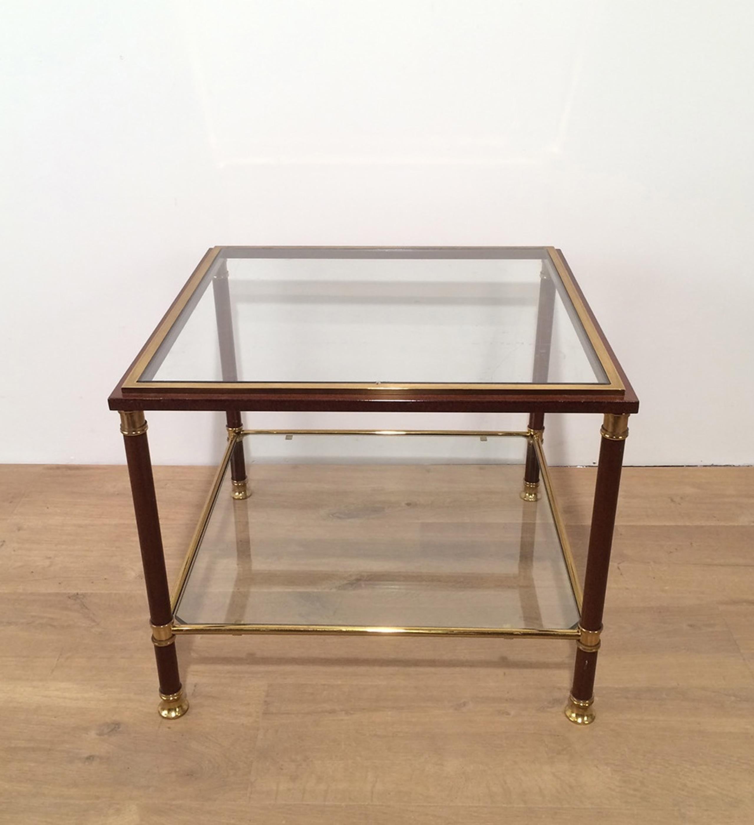 Late 20th Century Pair of Brass and Burgundy Lacquered Side Tables, circa 1970