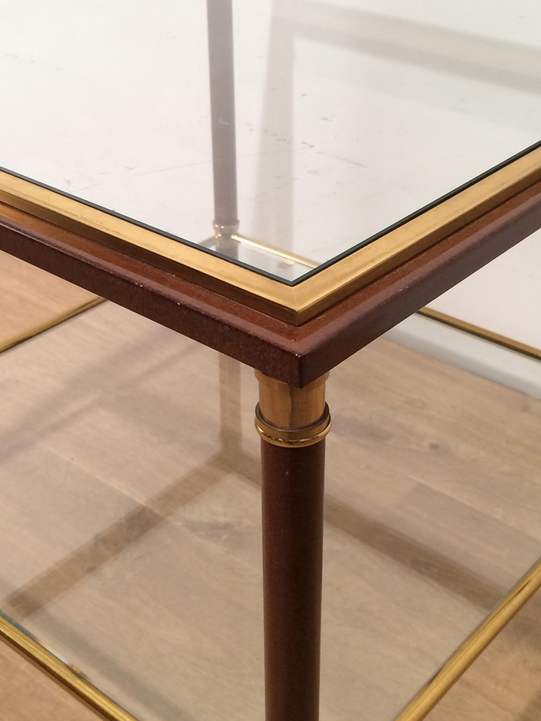 Steel Pair of Brass and Burgundy Lacquered Side Tables, circa 1970