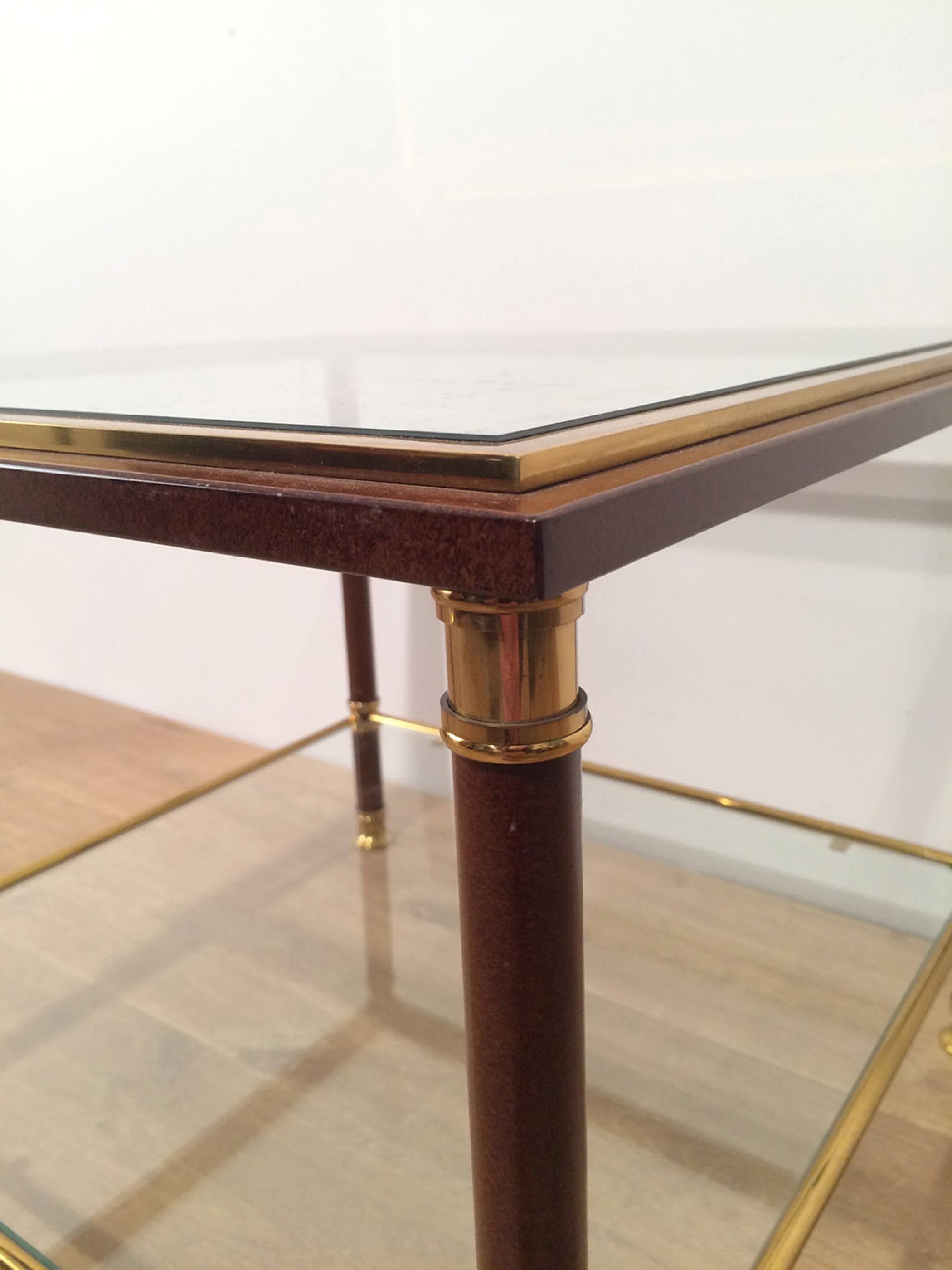 Pair of Brass and Burgundy Lacquered Side Tables, circa 1970 1