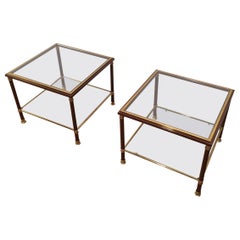 Pair of Brass and Burgundy Lacquered Side Tables, circa 1970