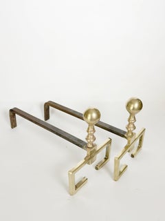 Pair of Brass and Cast Iron Andirons, France, 1970s