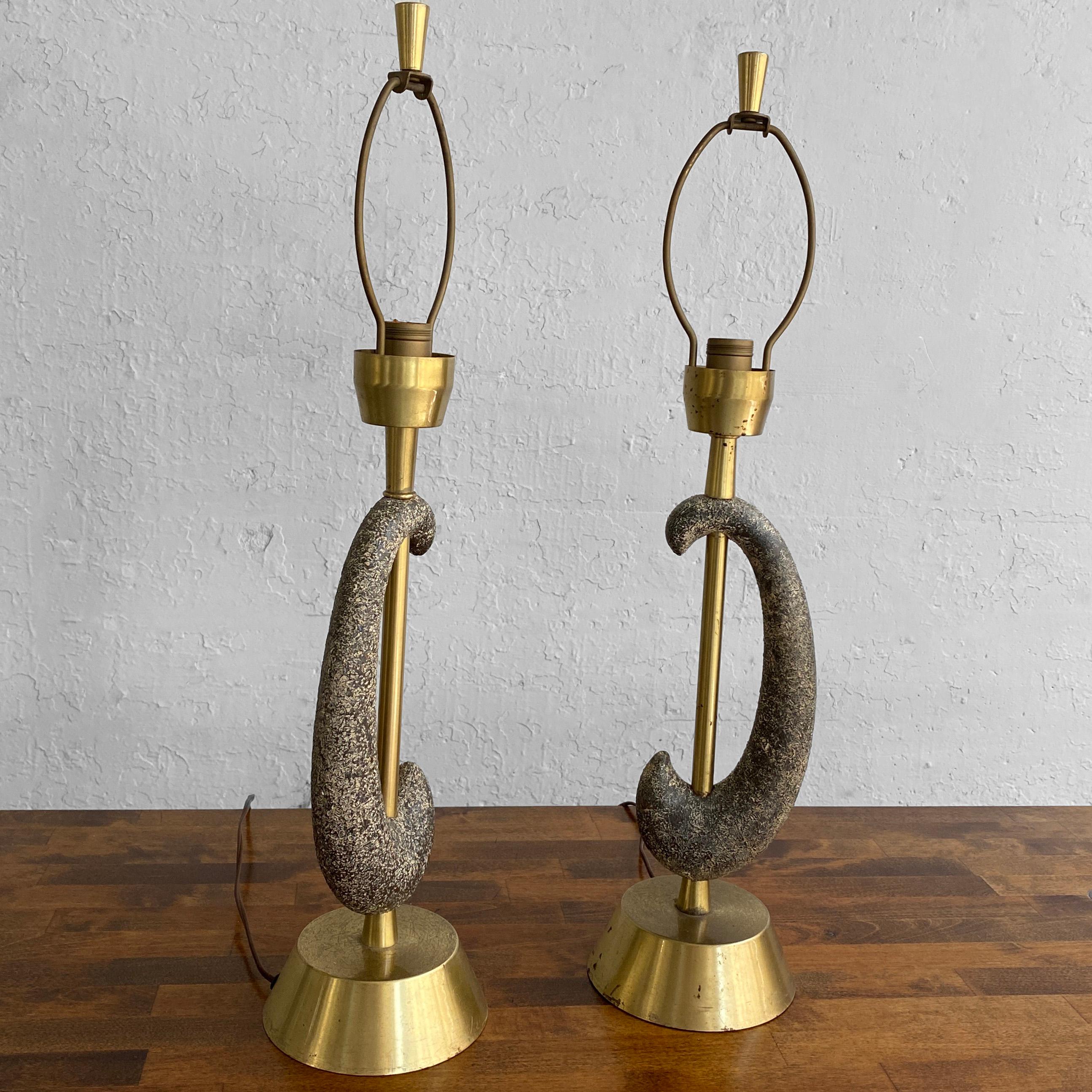 American Pair of Brass and Ceramic Arc Table Lamps by Kelby For Sale