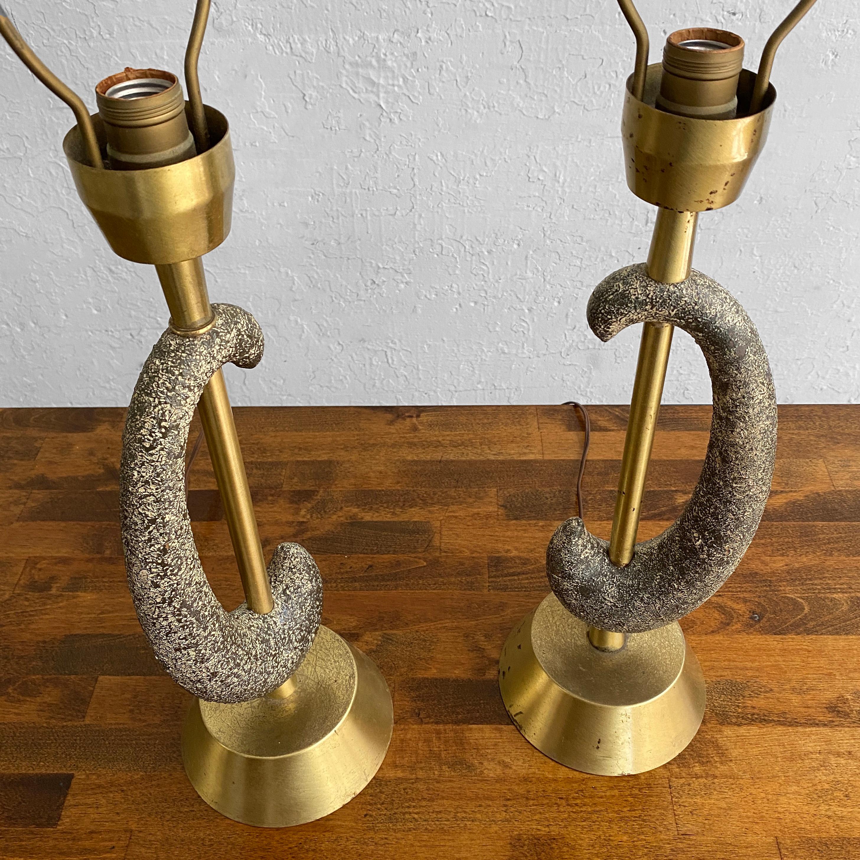 Pair of Brass and Ceramic Arc Table Lamps by Kelby For Sale 1