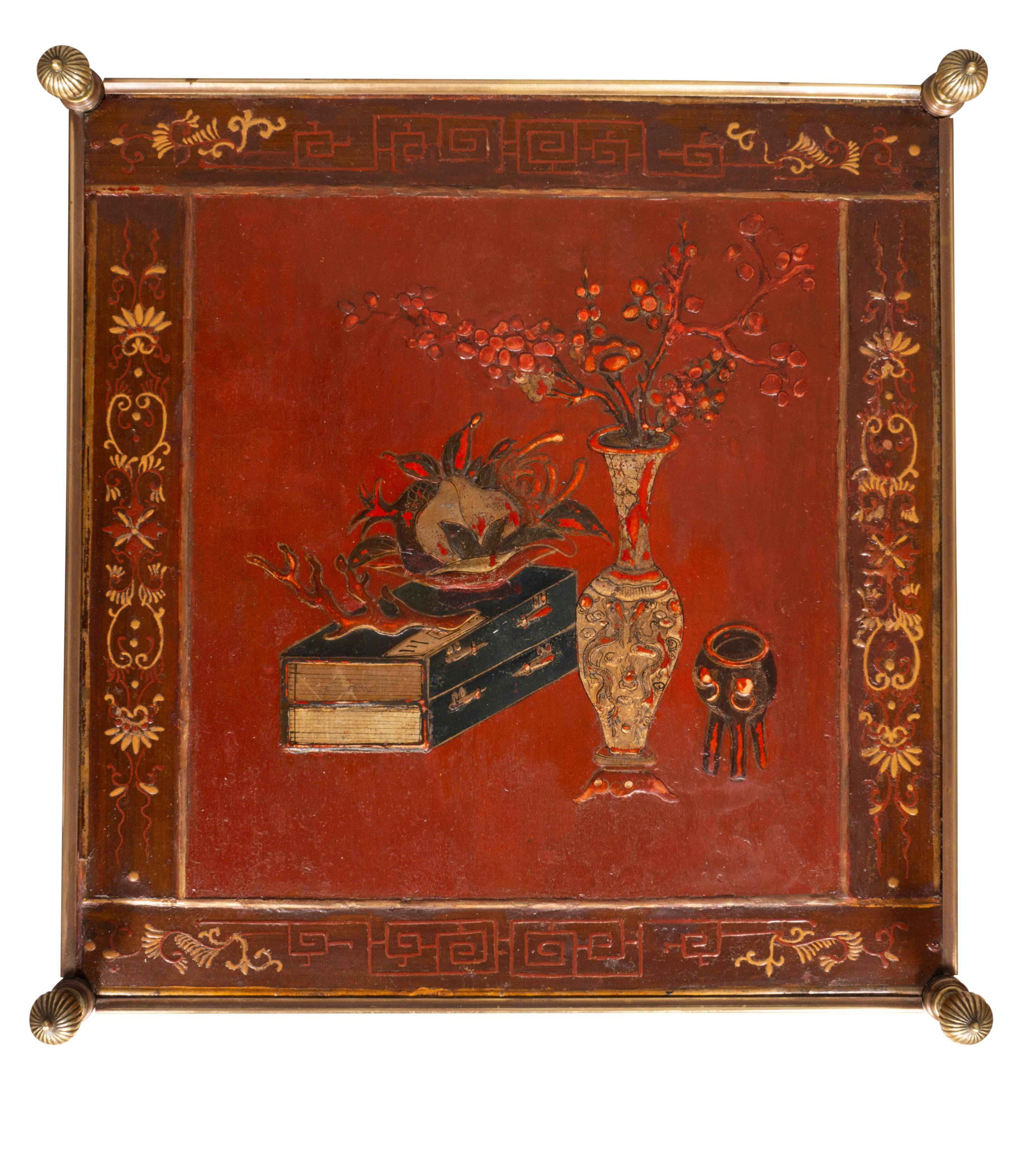 Pair of Brass and Chinoiserie Lacquer Etageres 8