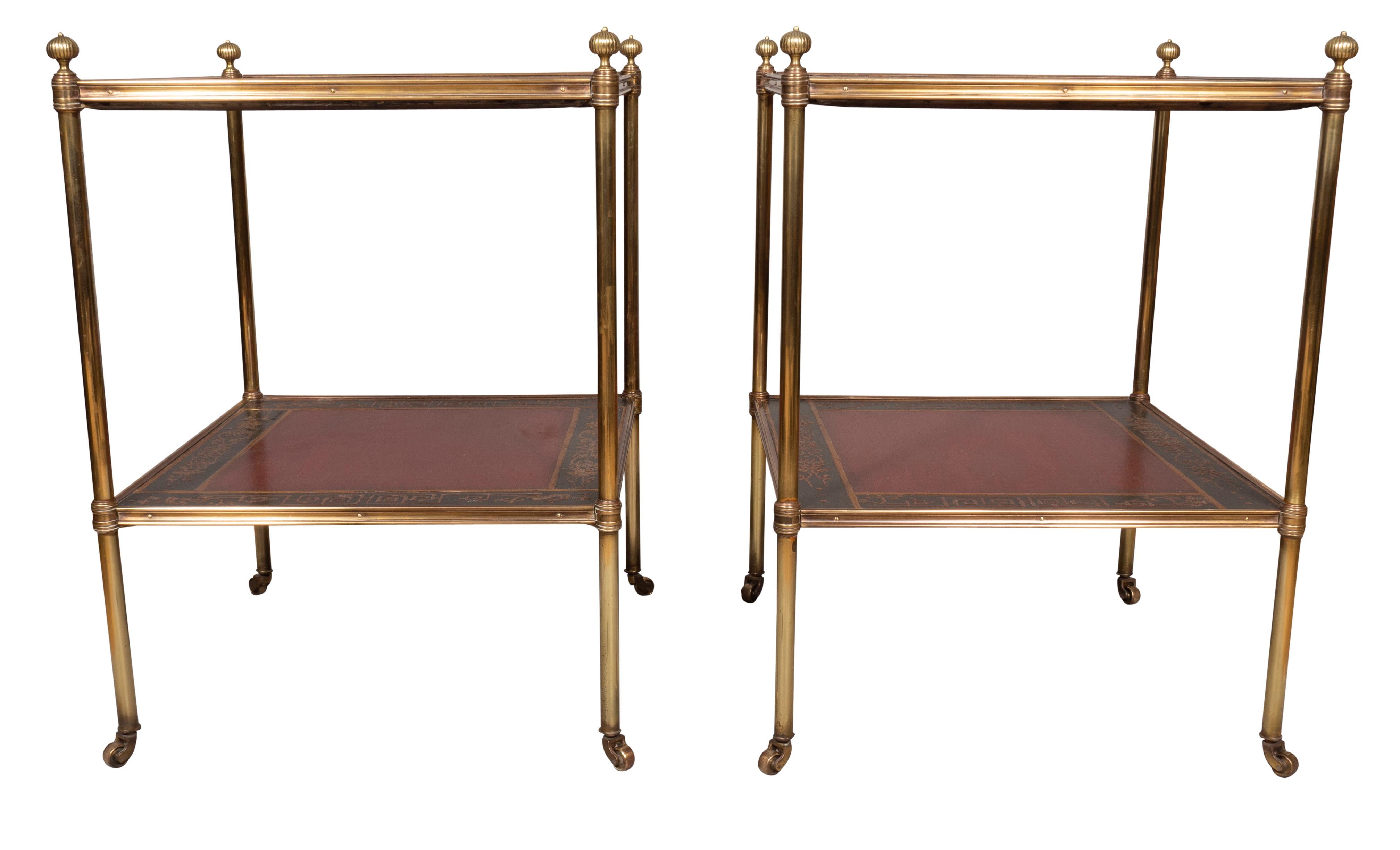 English Pair of Brass and Chinoiserie Lacquer Etageres