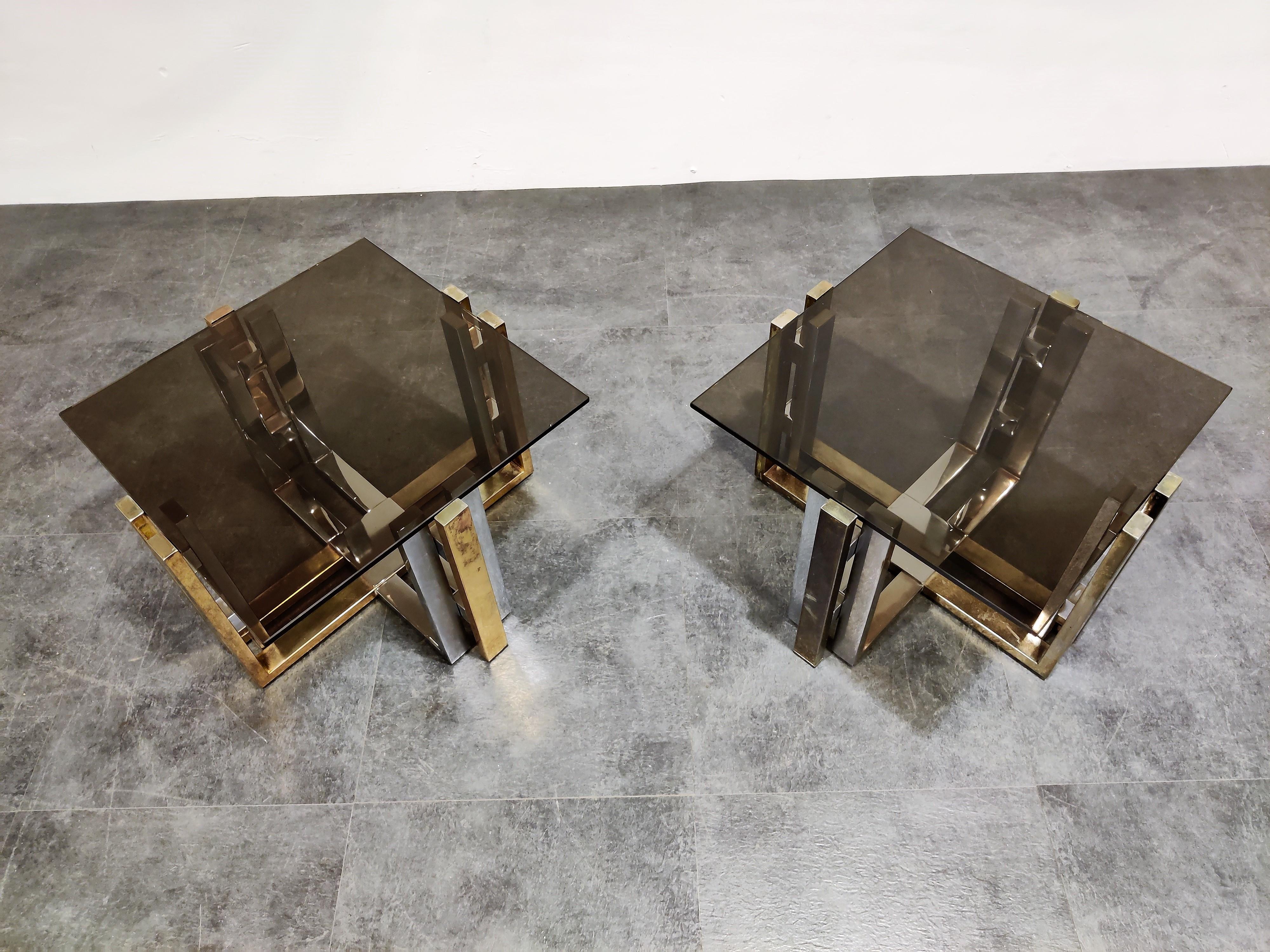 Belgian Pair of Brass and Chrome Coffee Table, 1970s