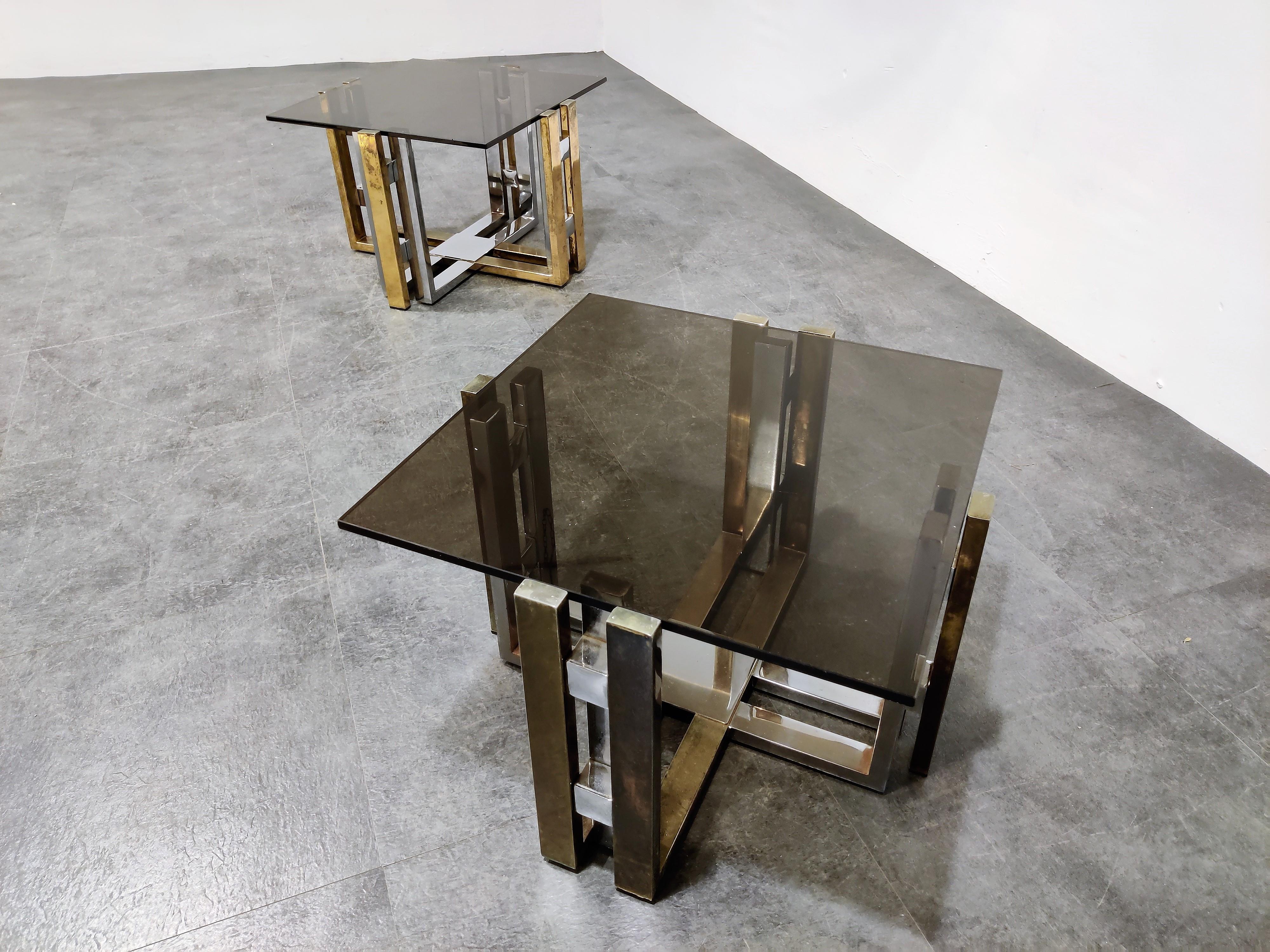 Pair of Brass and Chrome Coffee Table, 1970s In Good Condition In HEVERLEE, BE