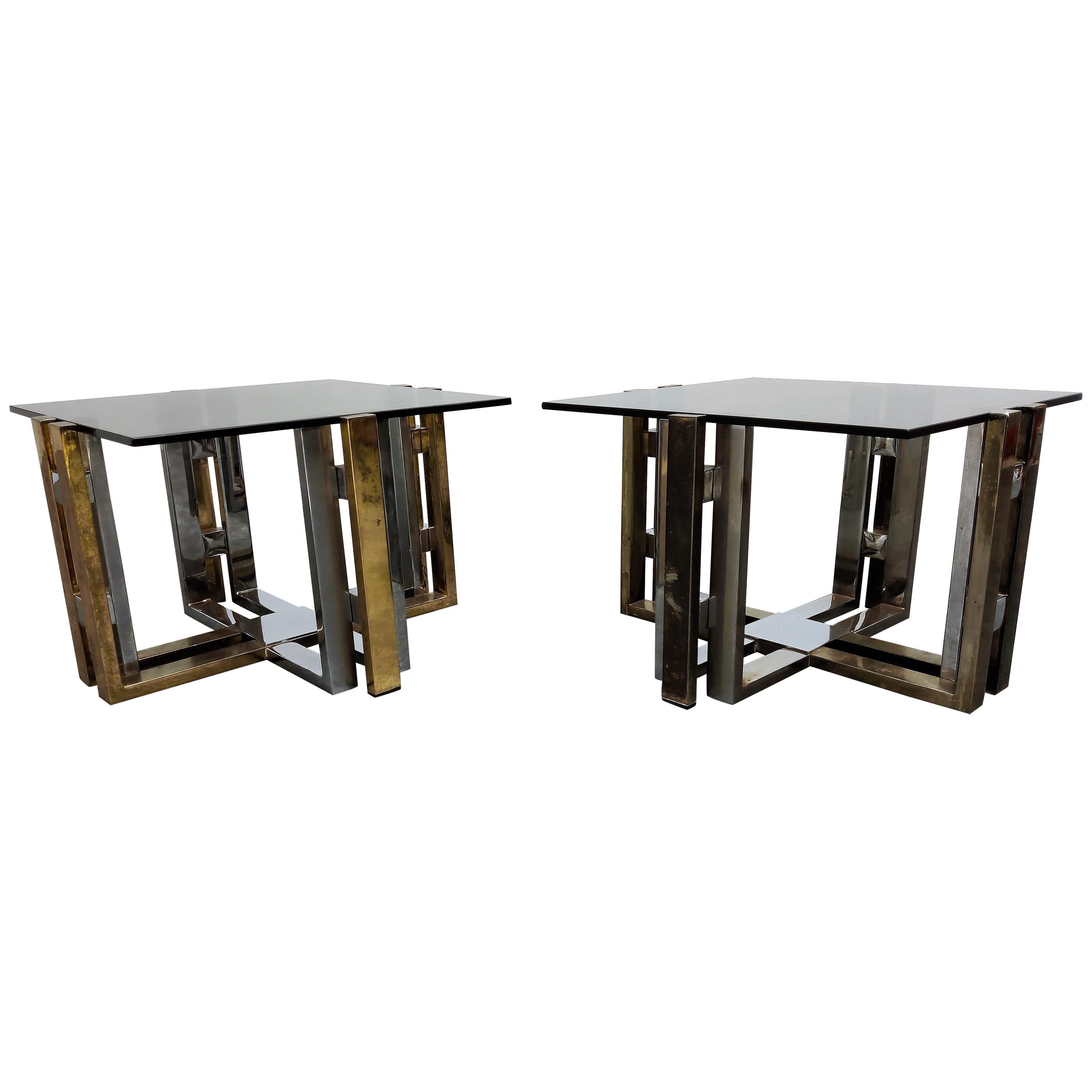 Pair of Brass and Chrome Coffee Table, 1970s