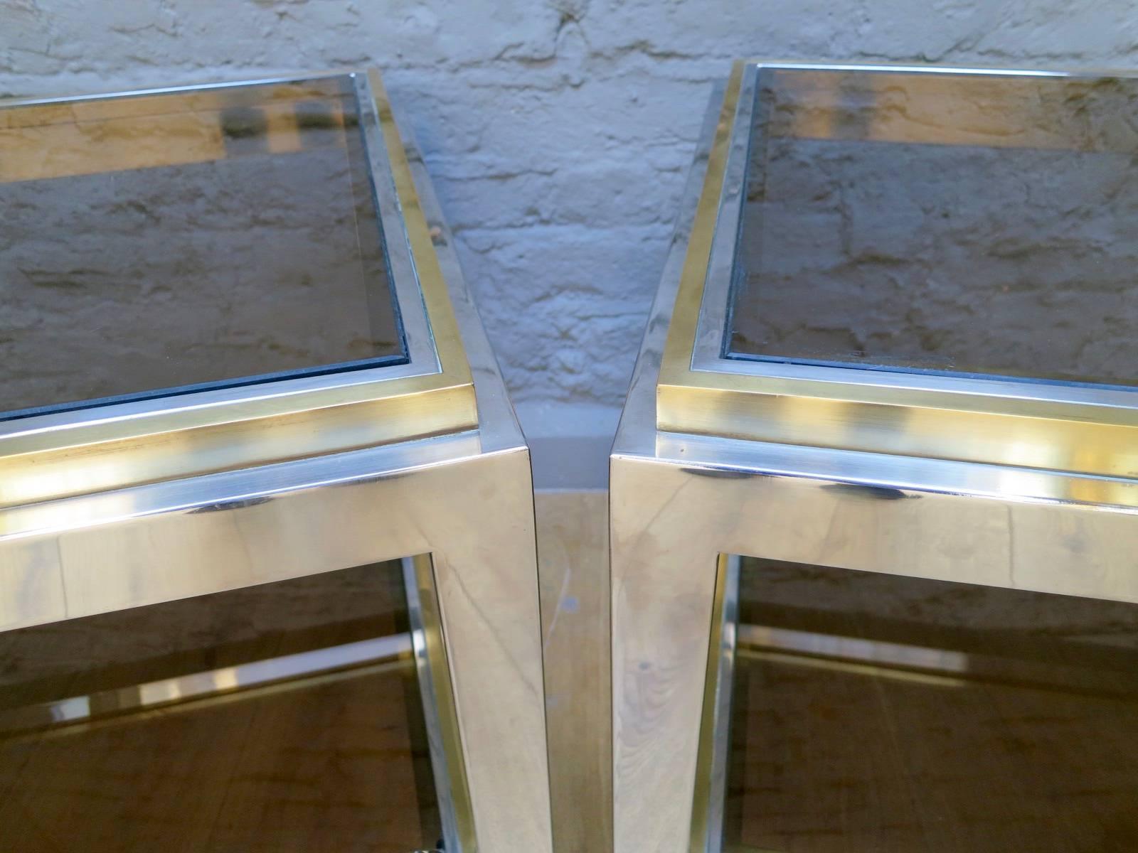 French Pair of Brass and Chrome End Tables by Jean Charles