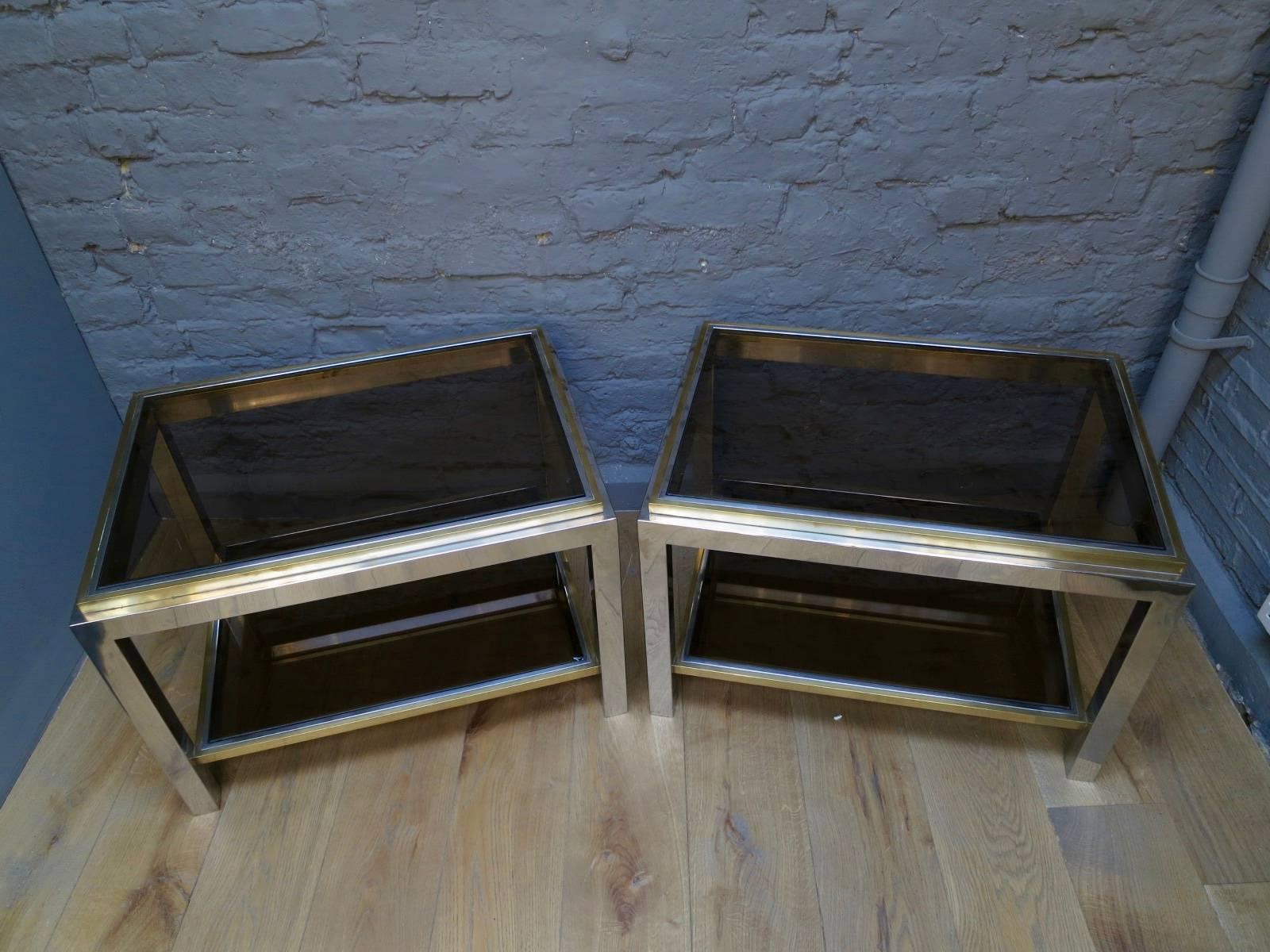 20th Century Pair of Brass and Chrome End Tables by Jean Charles