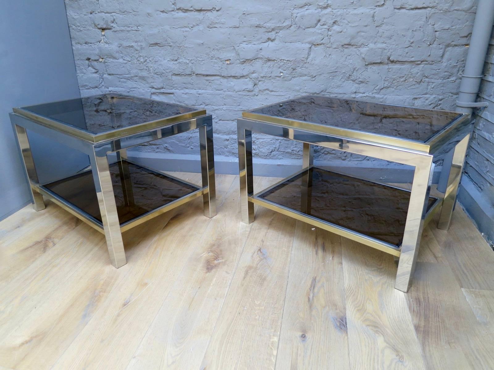 Pair of Brass and Chrome End Tables by Jean Charles 2