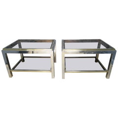 Pair of Brass and Chrome End Tables by Jean Charles