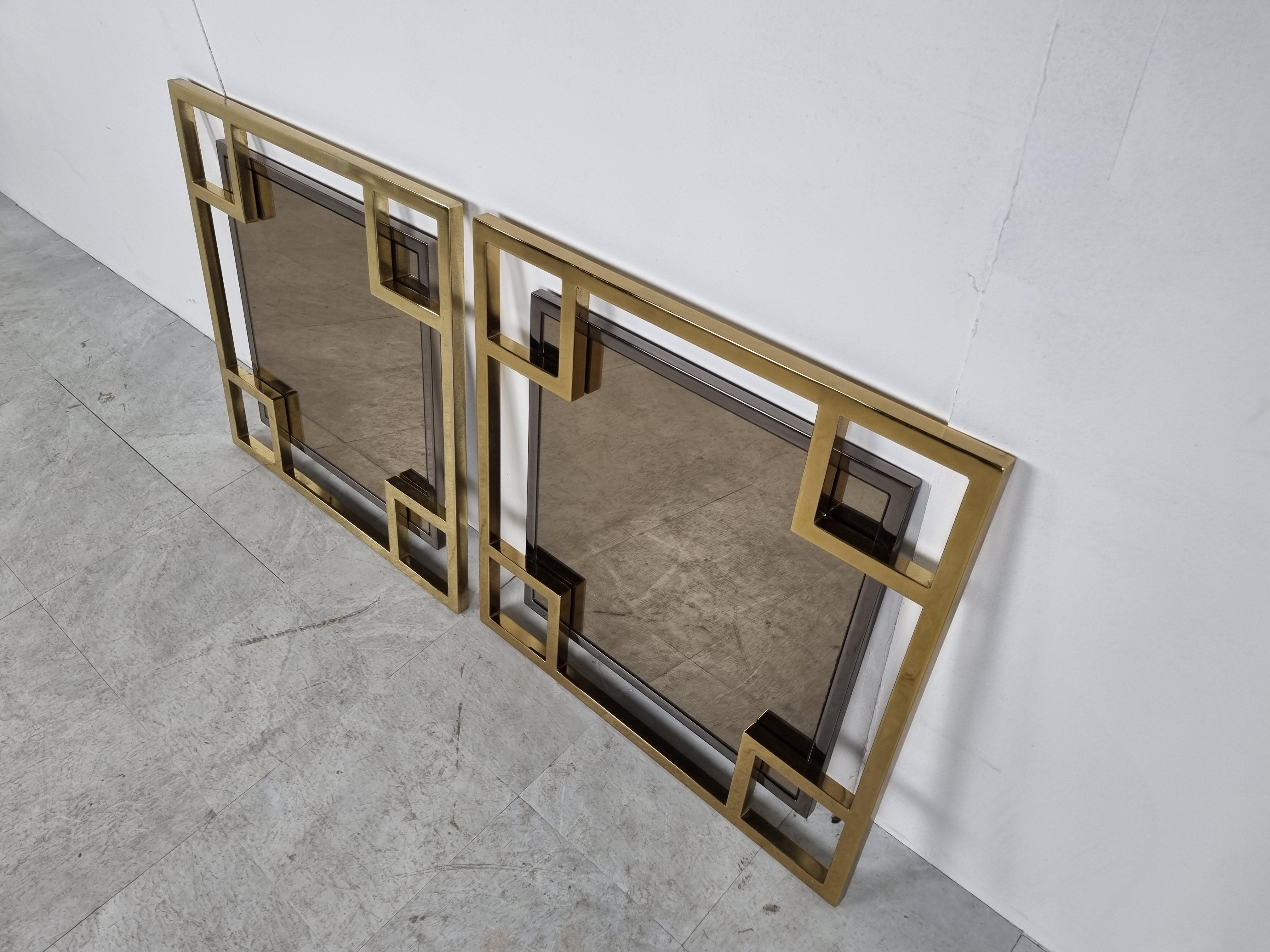 Belgian Pair of brass and chrome mirrors by Belgochrom, 1970s