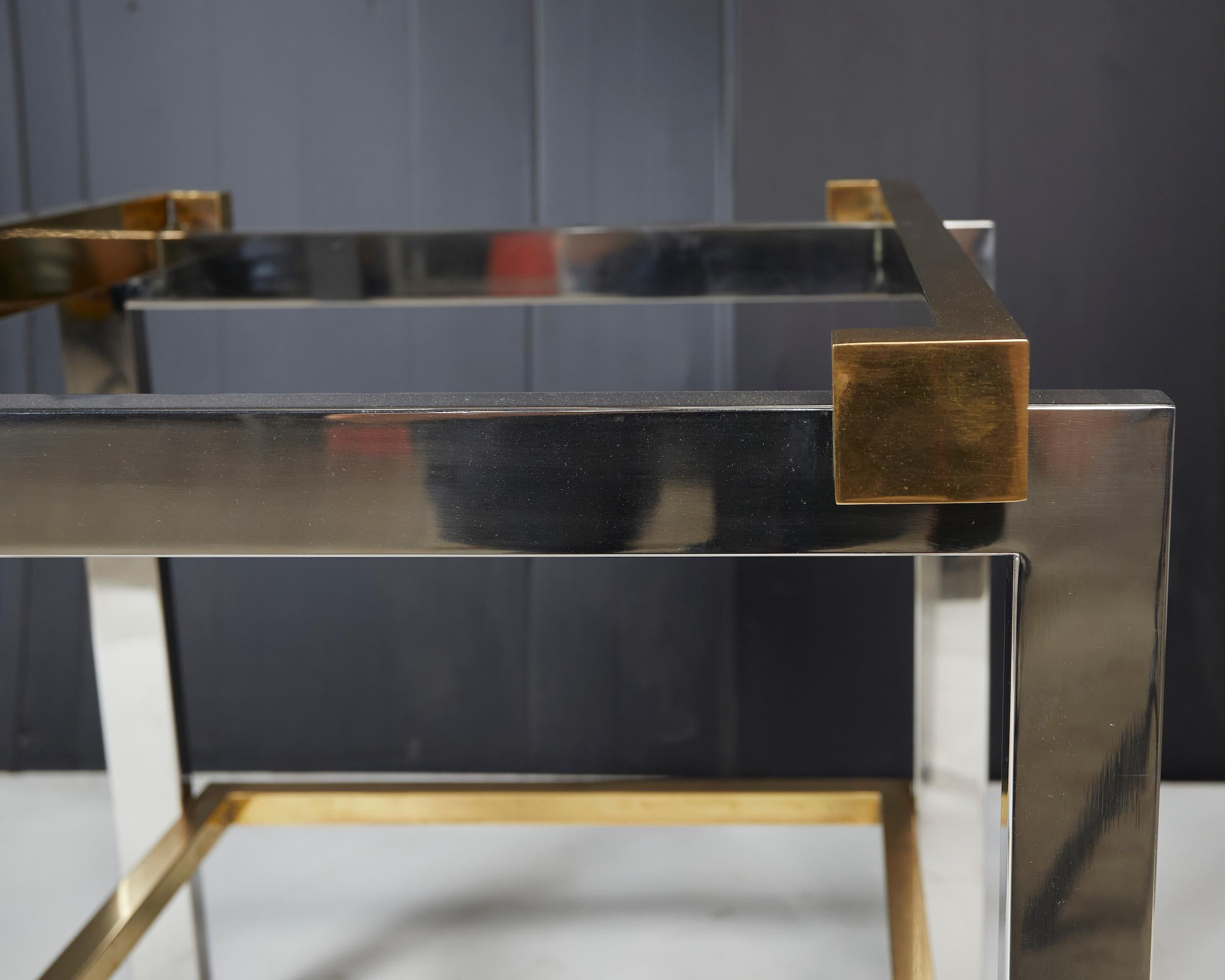 Late 20th Century Pair of Brass and Chrome Side Tables by Romeo Rega For Sale