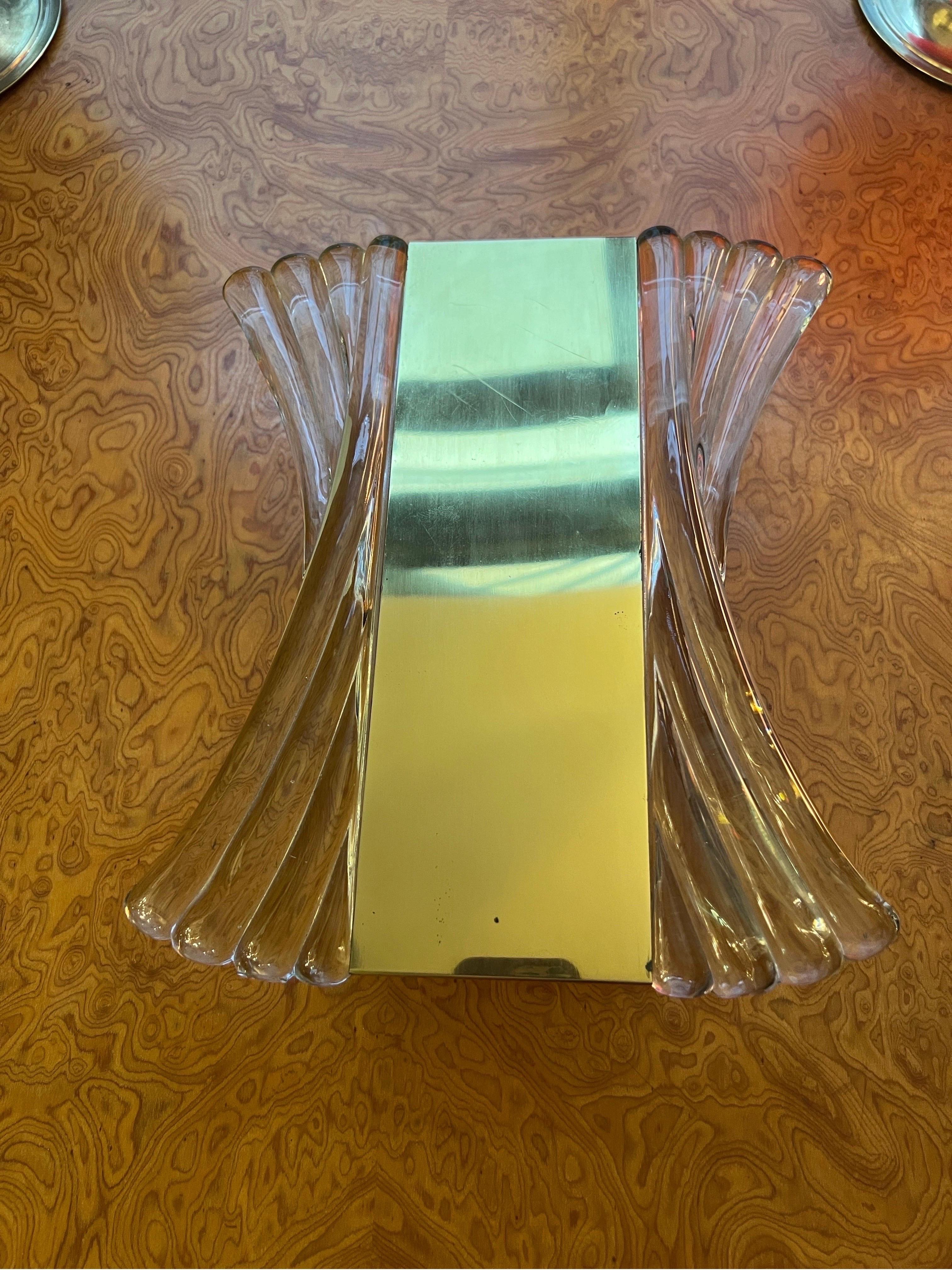 Coppia di lampade da parete in ottone e vetro trasparente di Murano, anni '40 in vendita 3