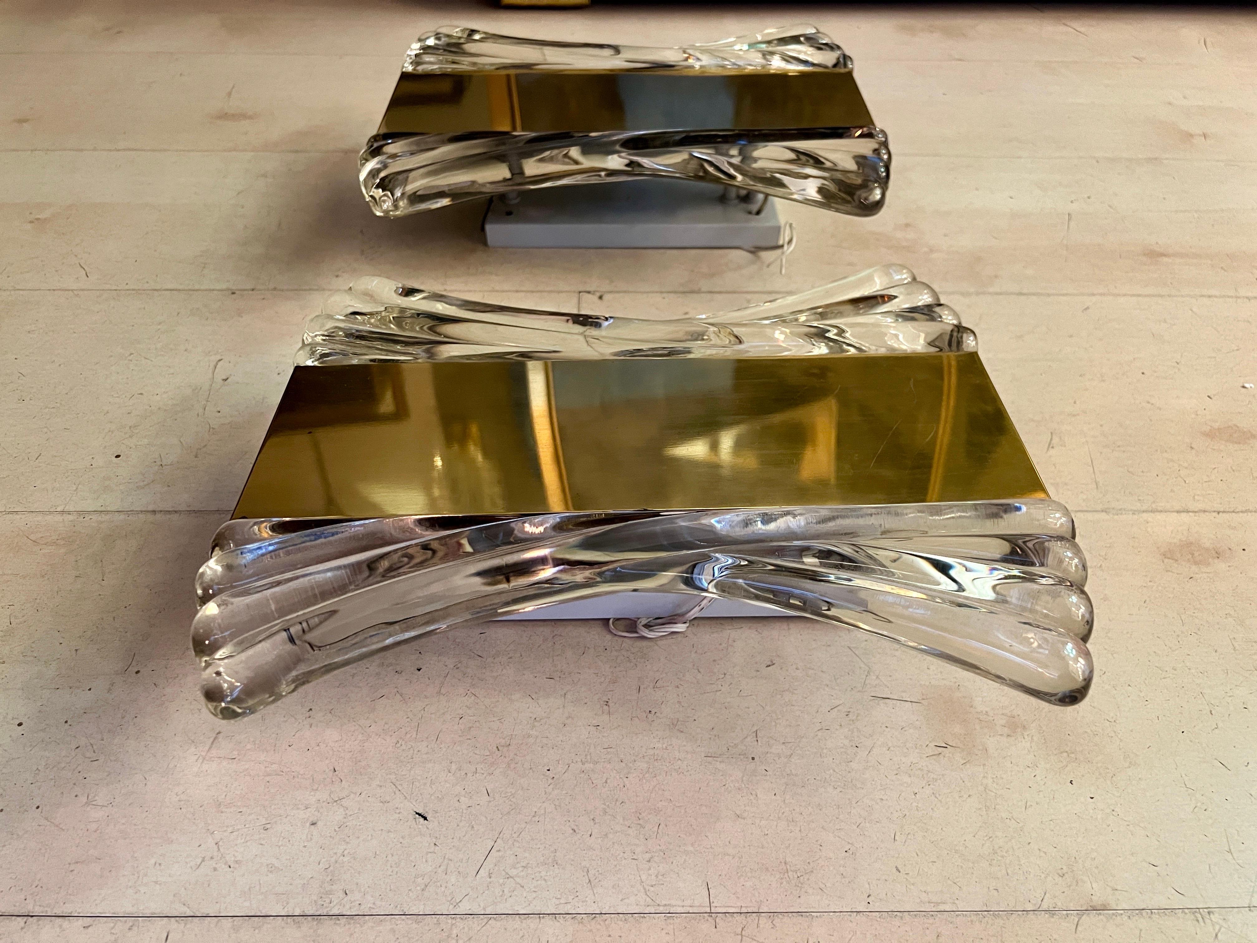 Coppia di lampade da parete in ottone e vetro trasparente di Murano, anni '40 in vendita 5