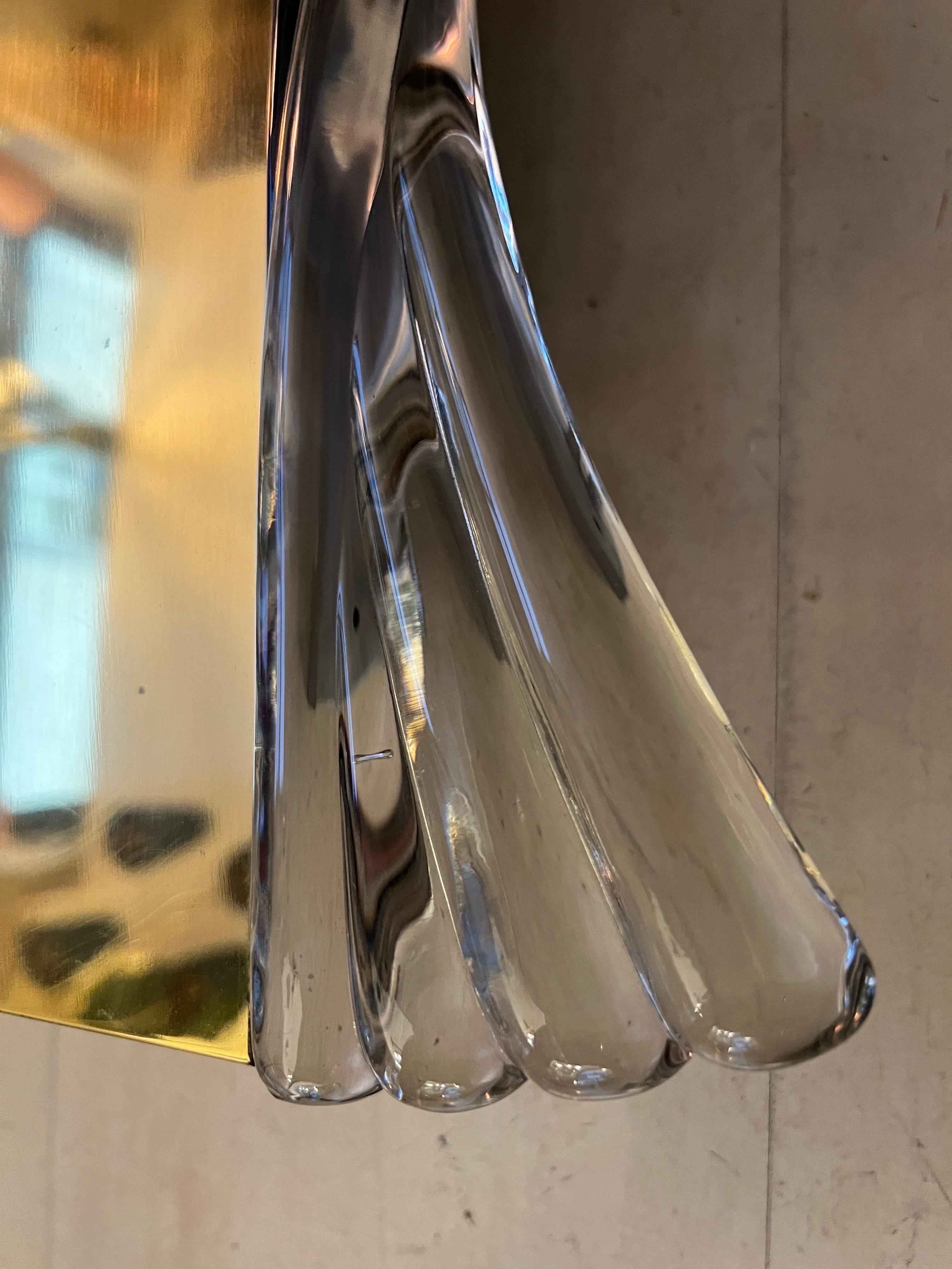 Coppia di lampade da parete in ottone e vetro trasparente di Murano, anni '40 in vendita 8
