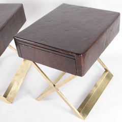 Pair of brass and coconut fiber (bed)side tables